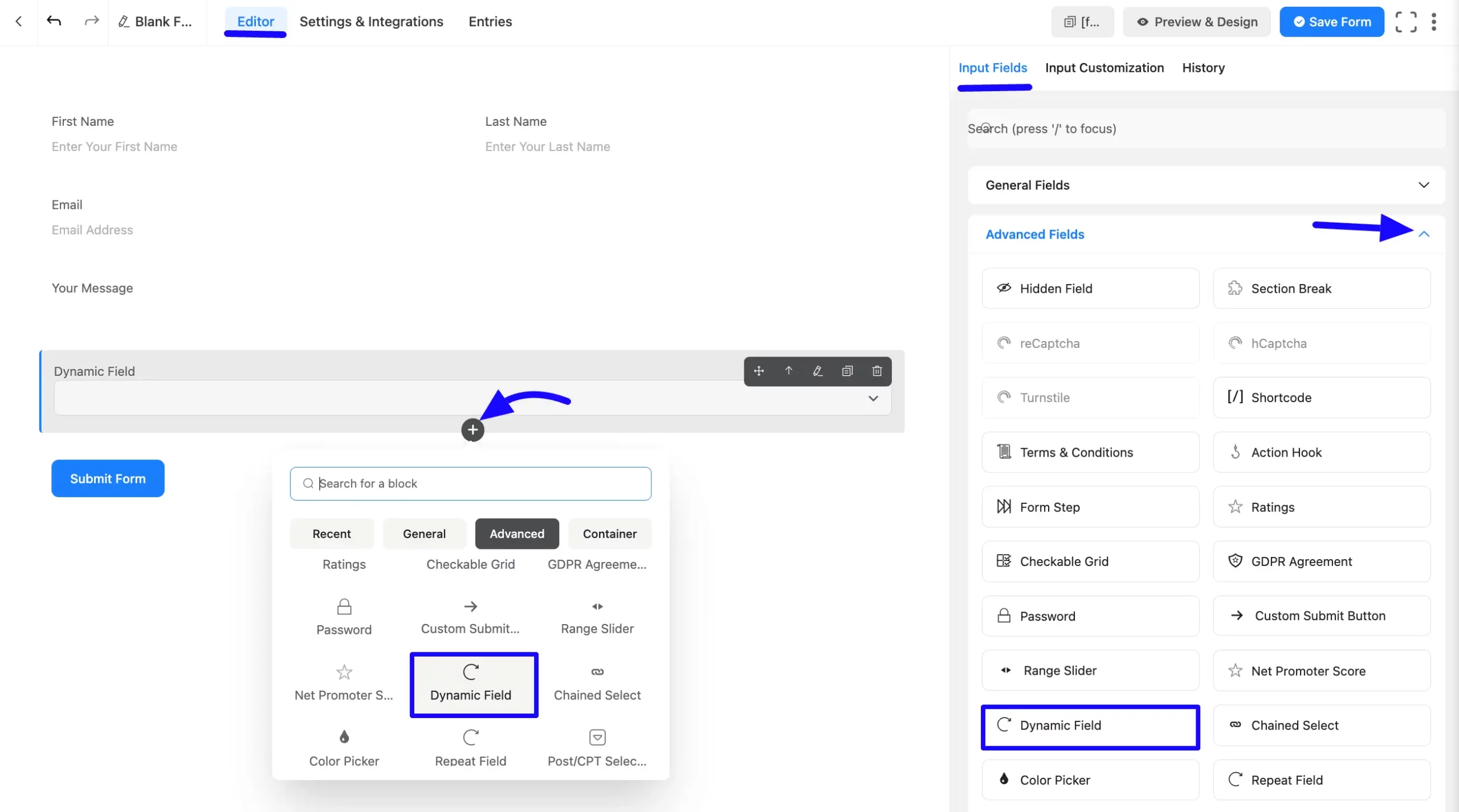 Adding Dynamic Fluent Forms