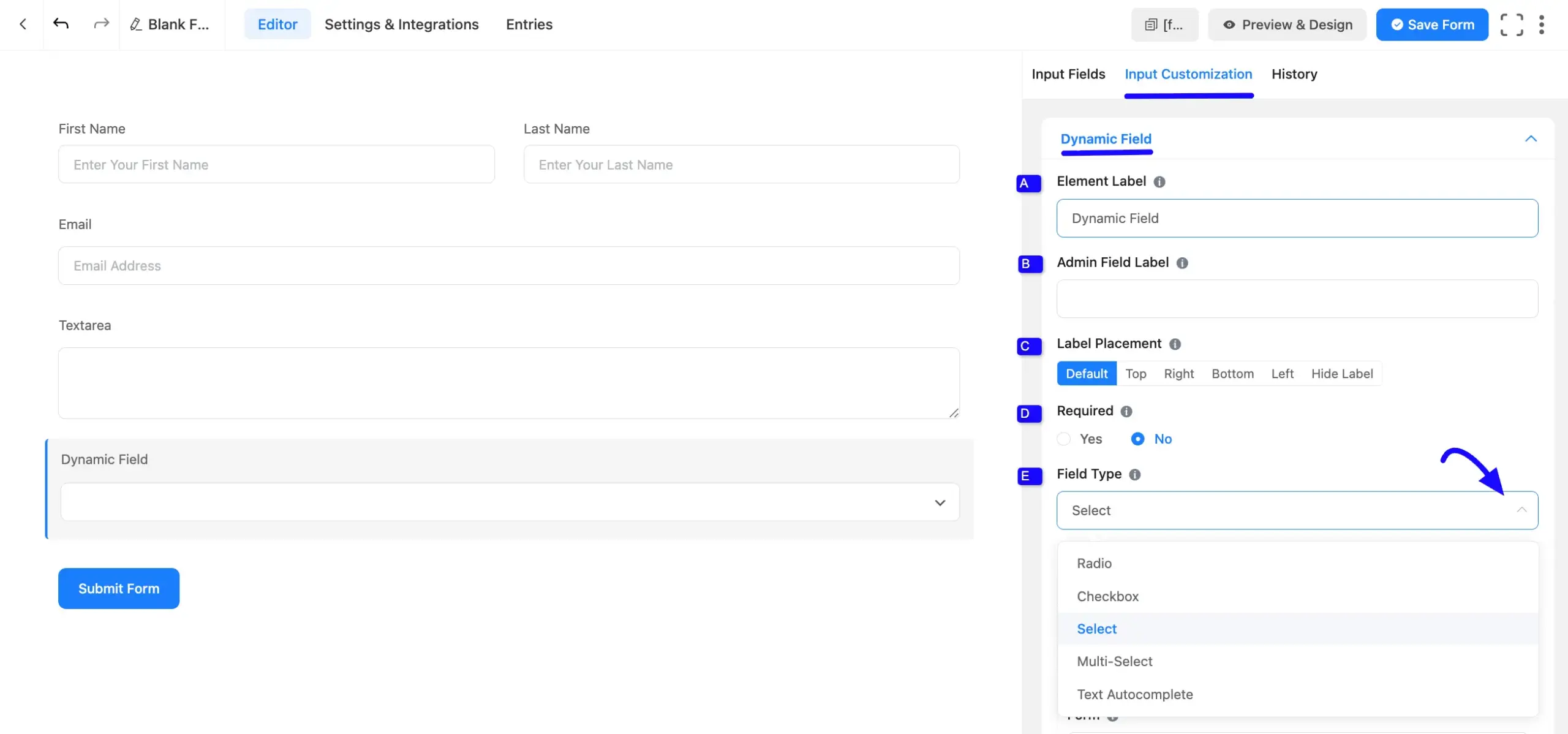 Dynamic Field Options