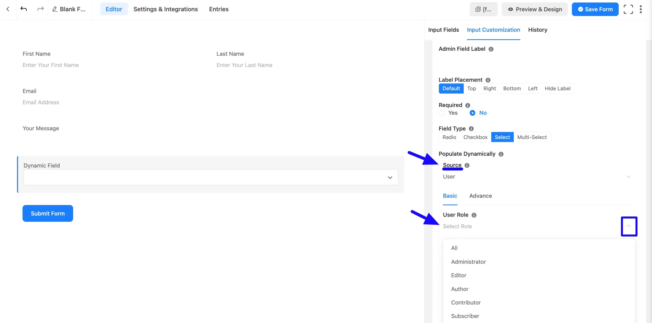 User Fluent Forms