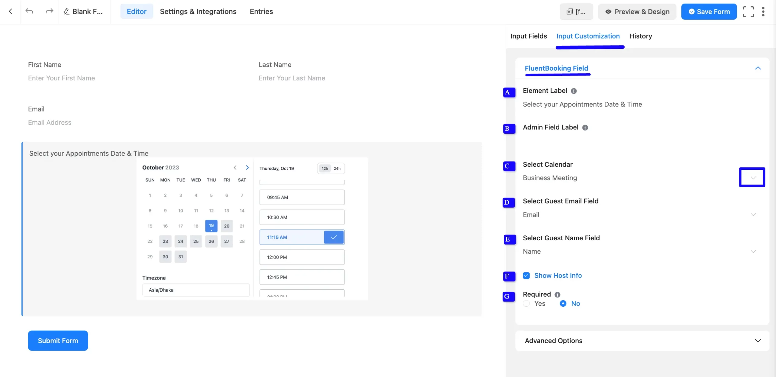 Booking Options