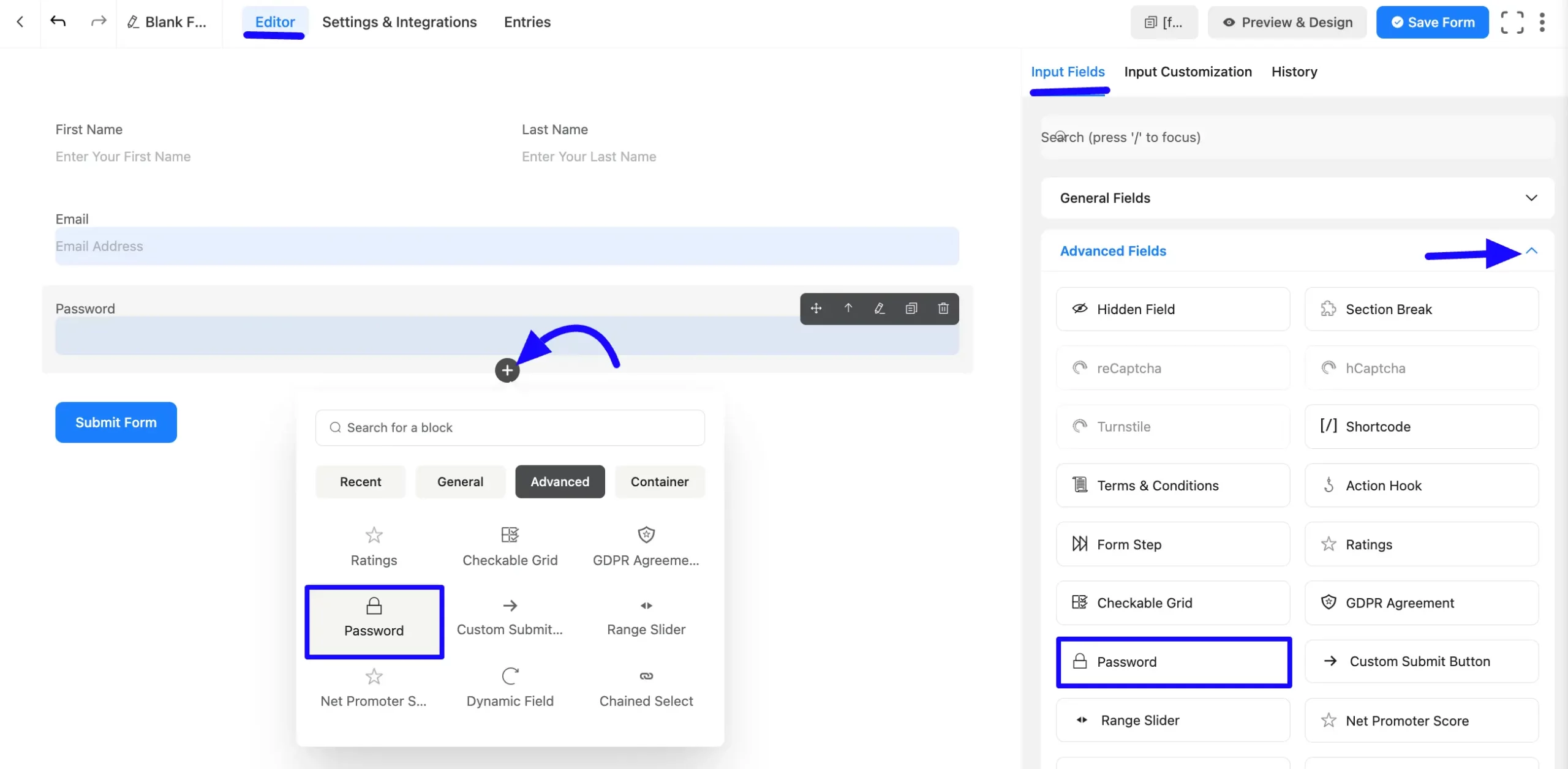 Adding Password Field
