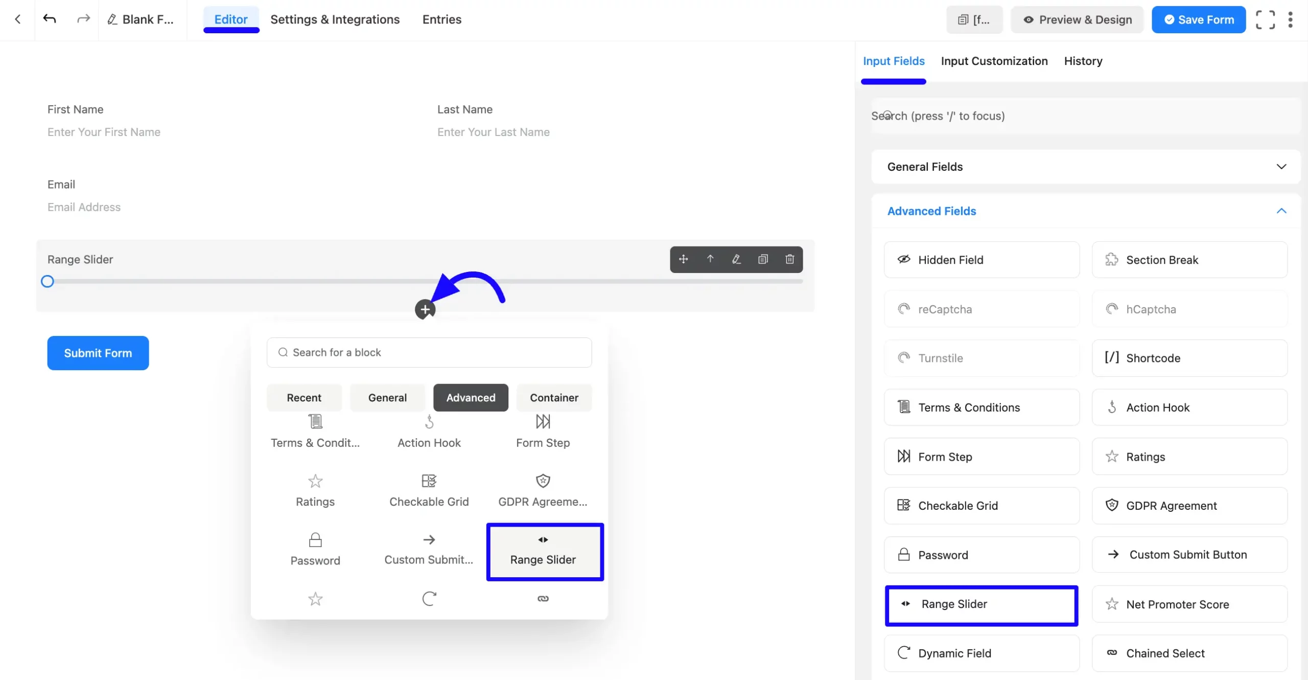Adding Range Slider