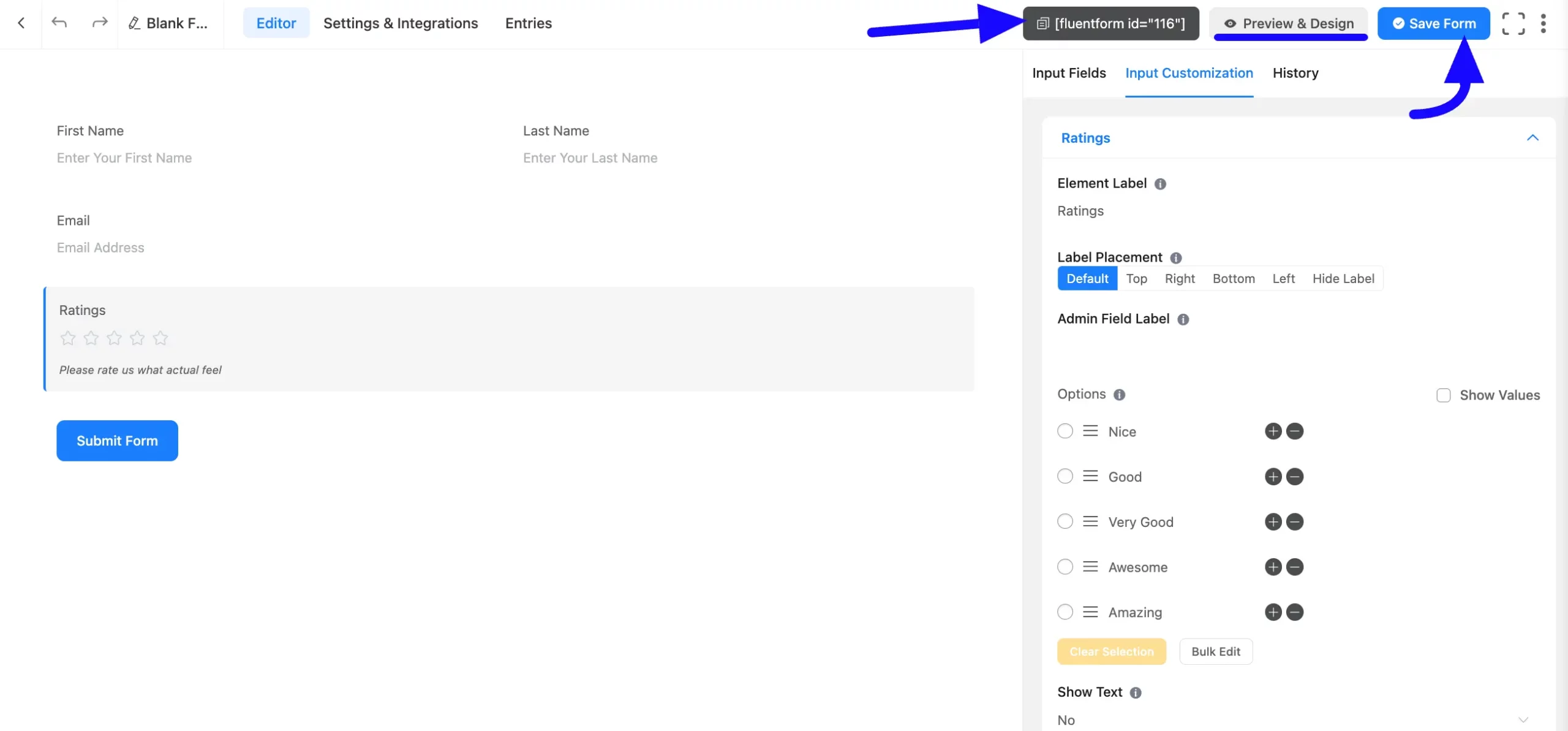 Save and embed the form