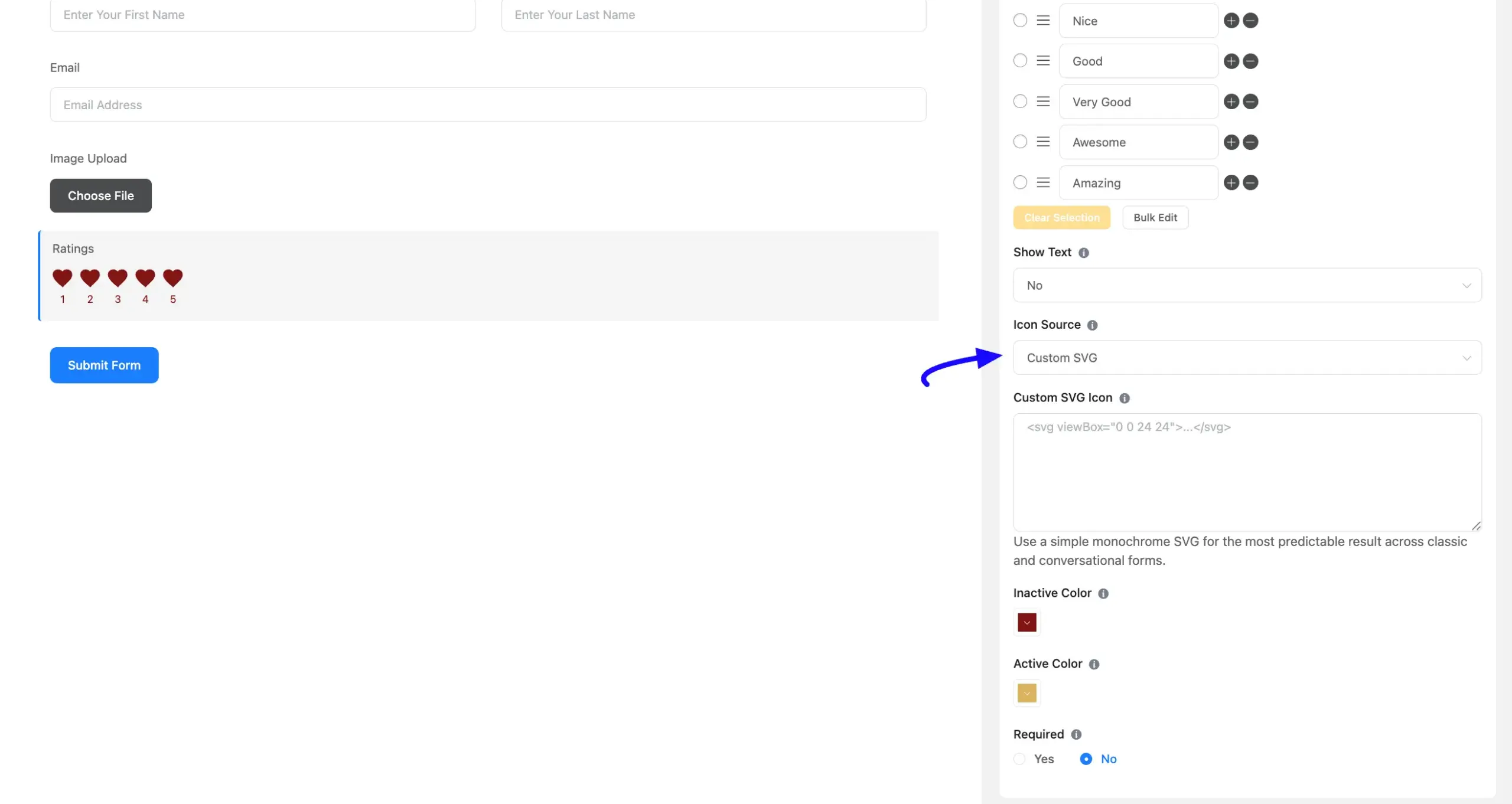 Ratings custom SVG and color settings