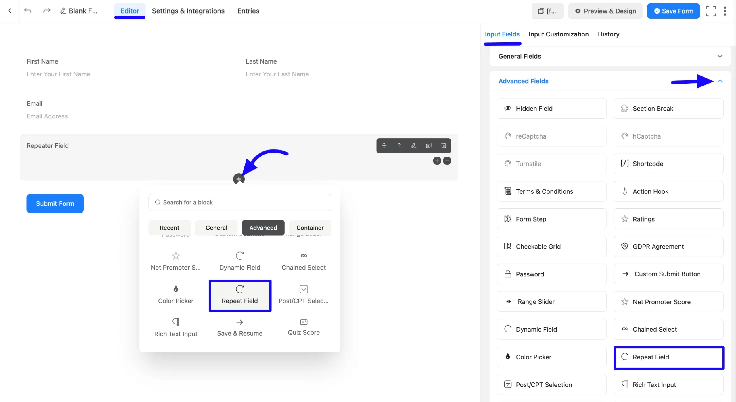 Adding Repeat Field