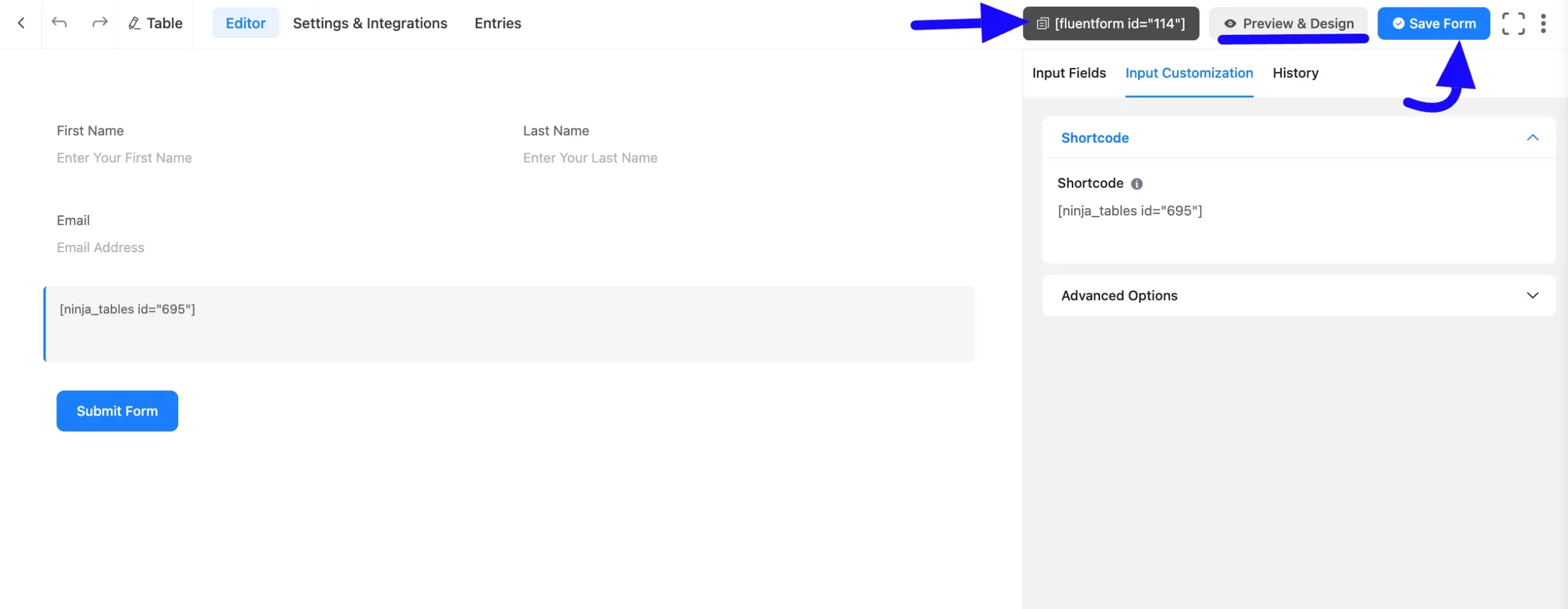 Save Shortcode Input Field