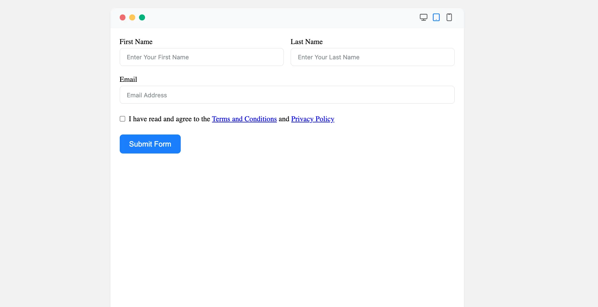 Preview Terms & Conditions Field