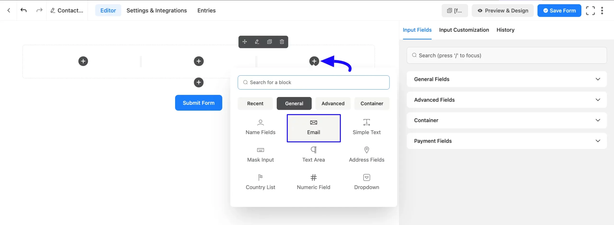 Plus Icon Add Fields