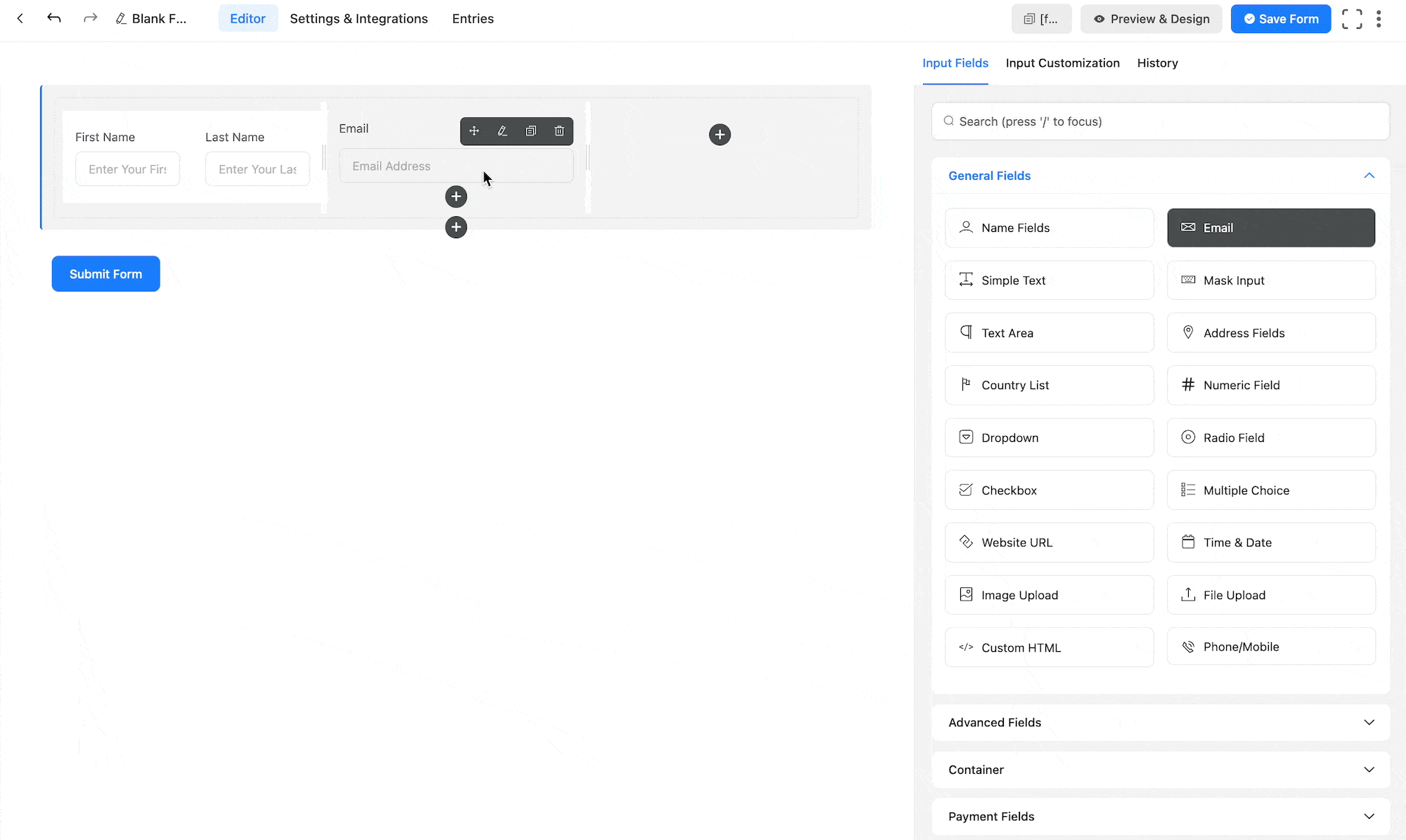 Entering Input Fields Columns Copy