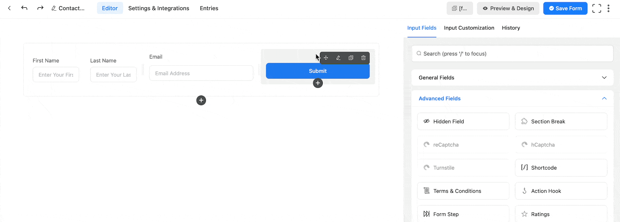 Adjusting Width Field