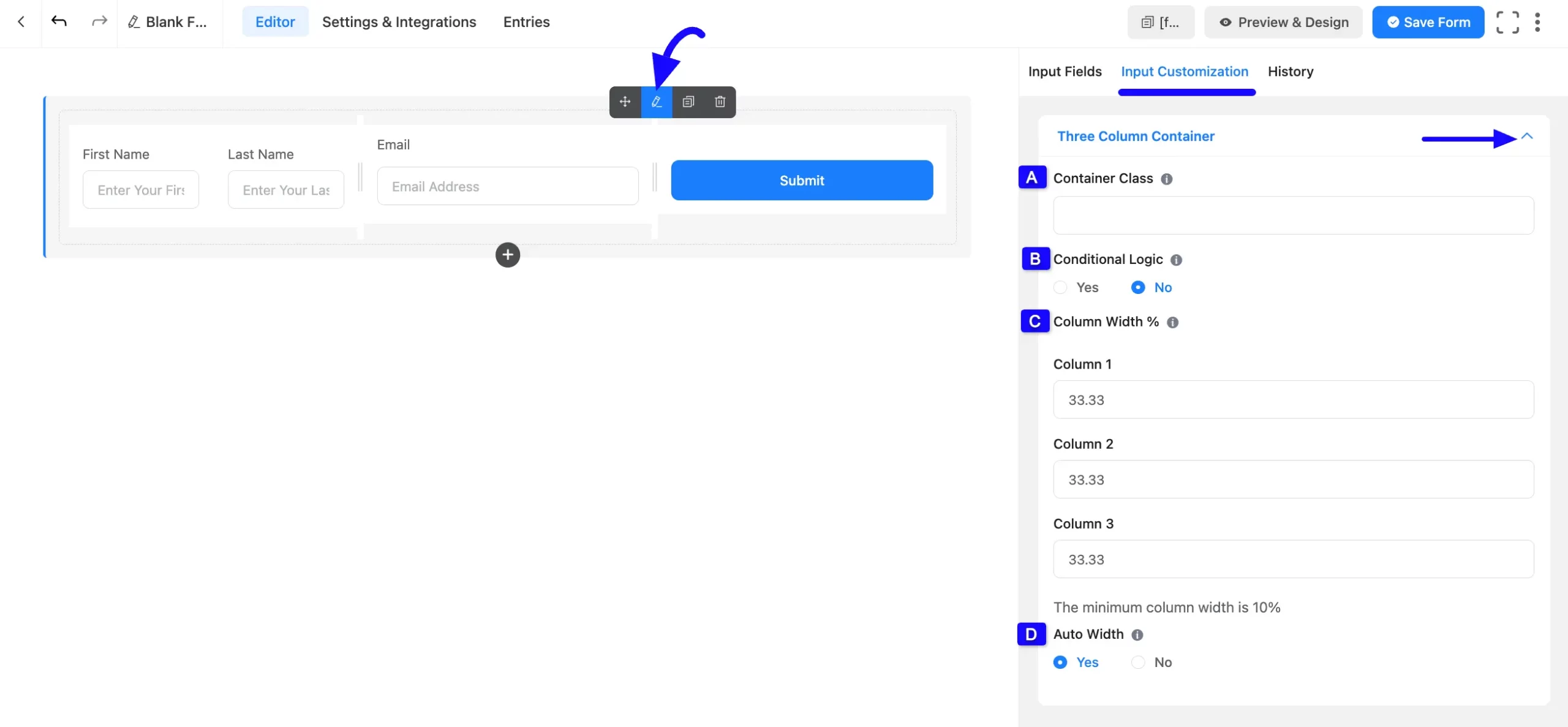 Container Input Customization