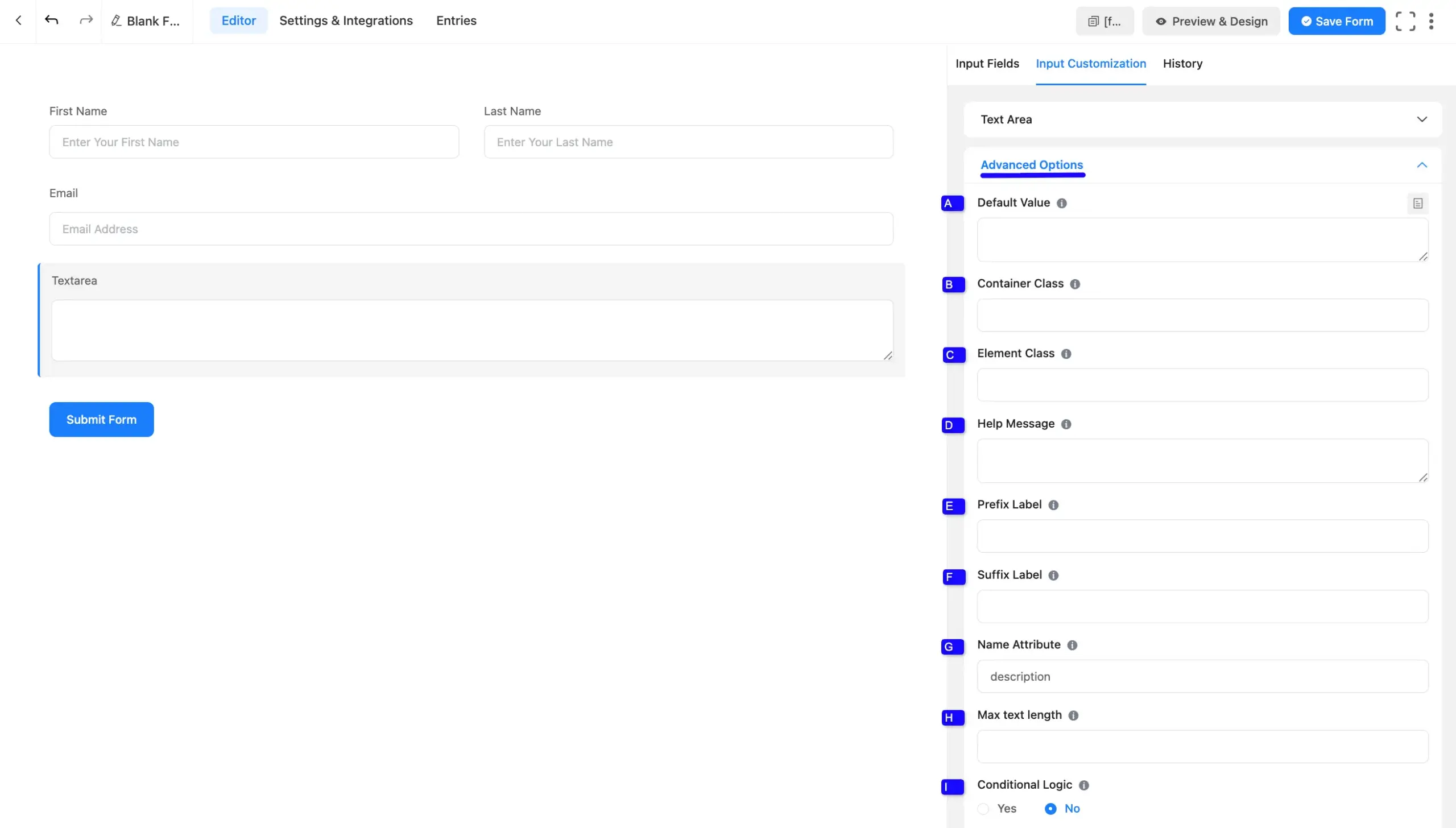 Textarea Advanced Option