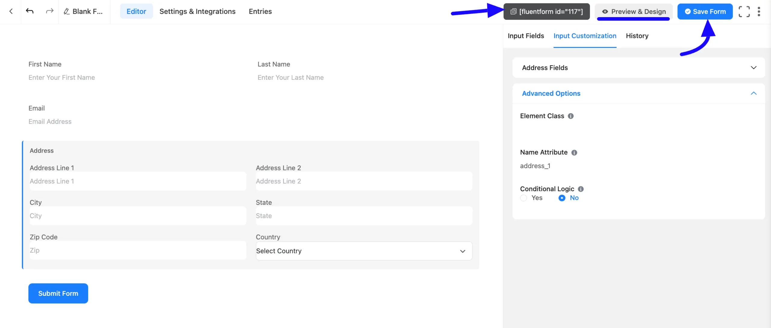 Save Address Input Field