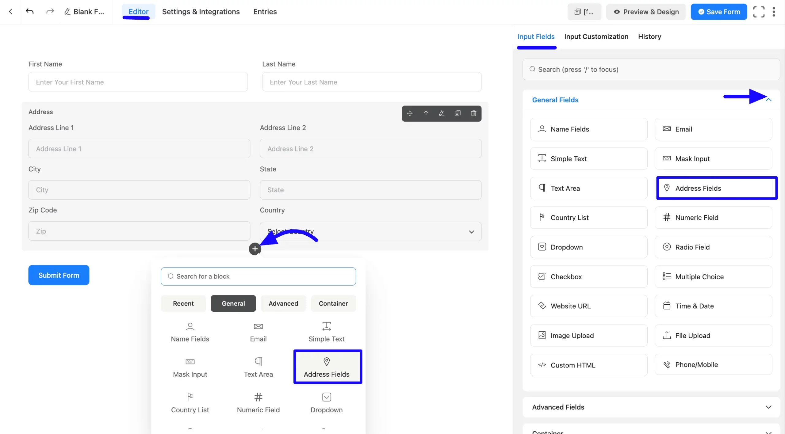 Address Input Field step