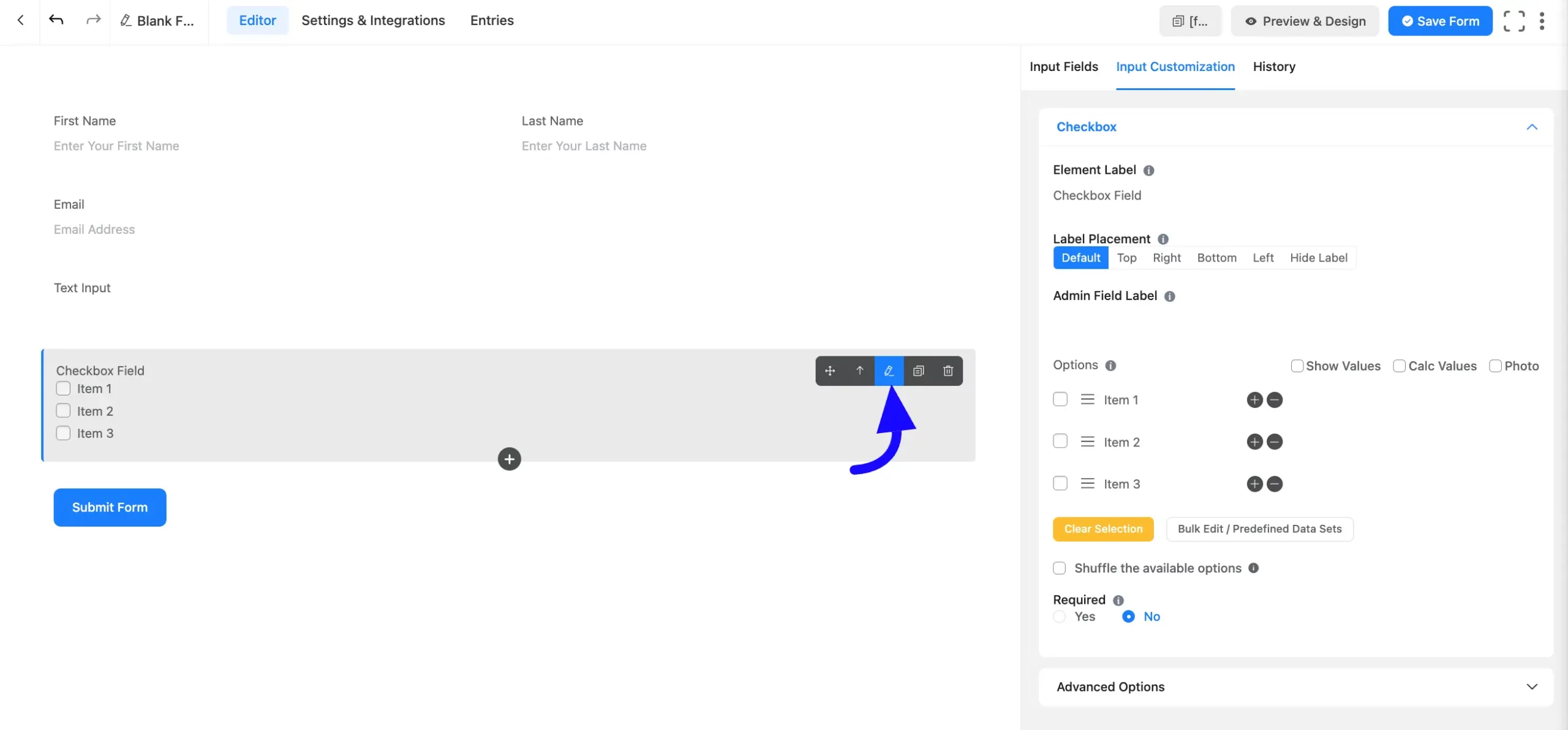 Edit Checkbox Field
