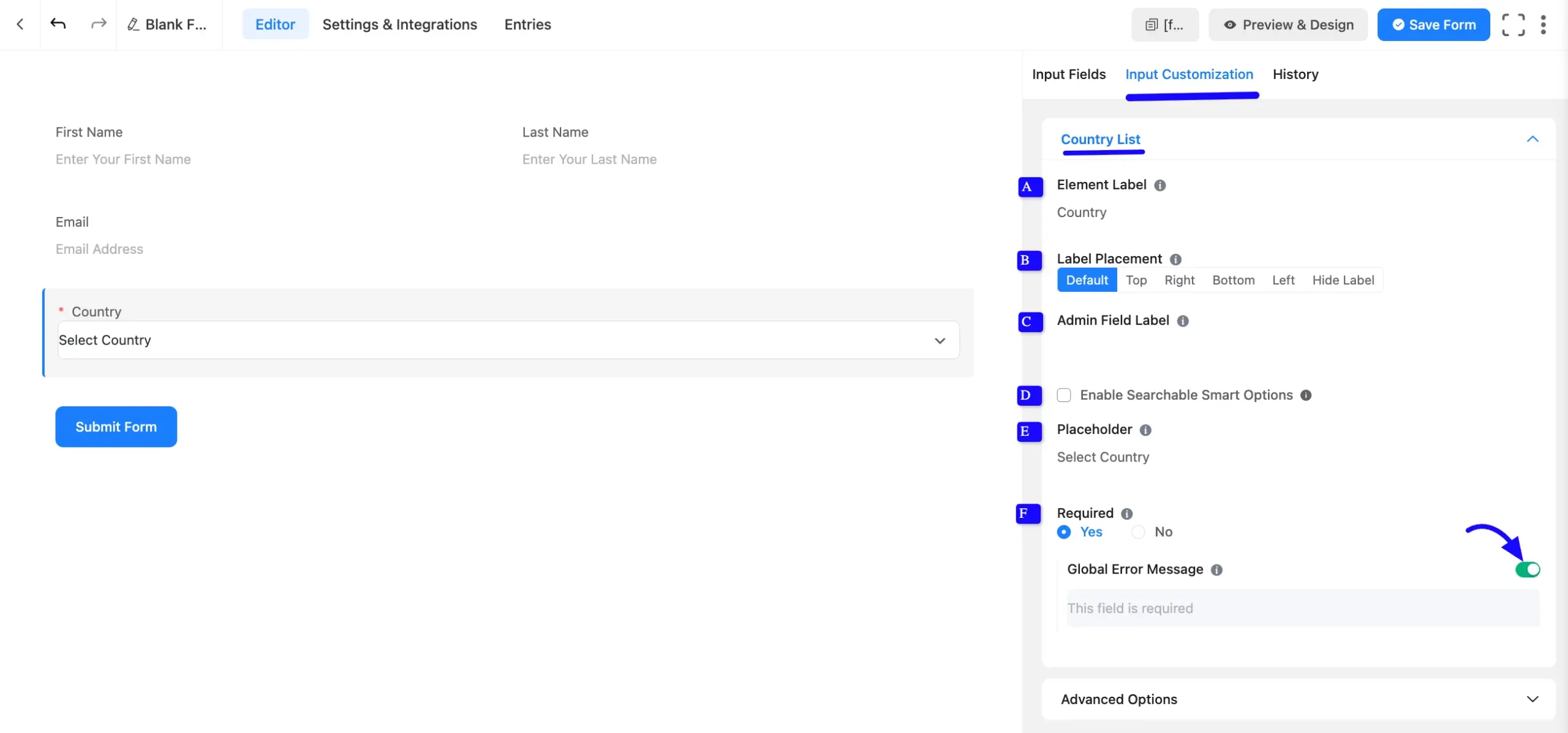 Country List Options
