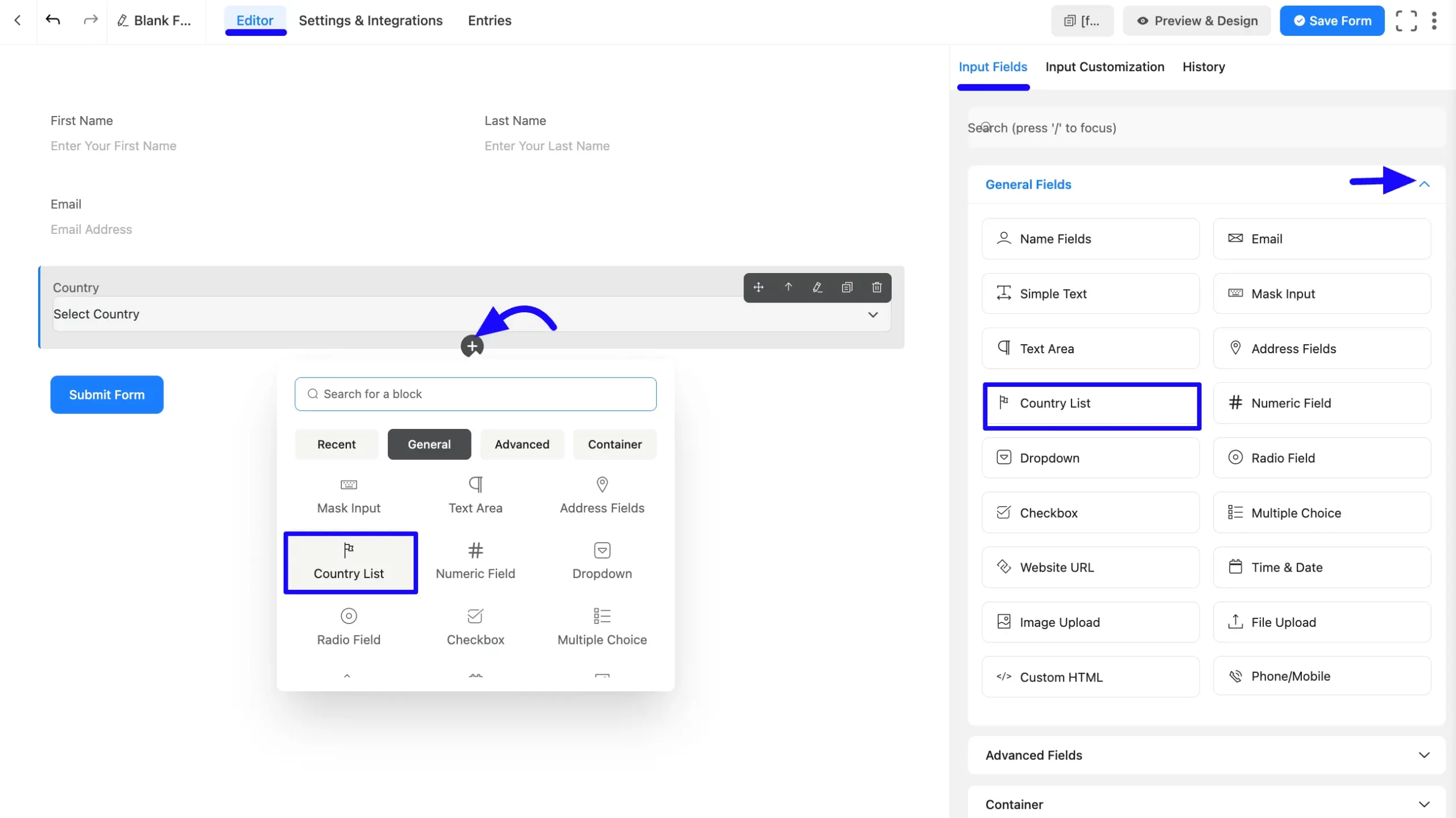 Adding Country List