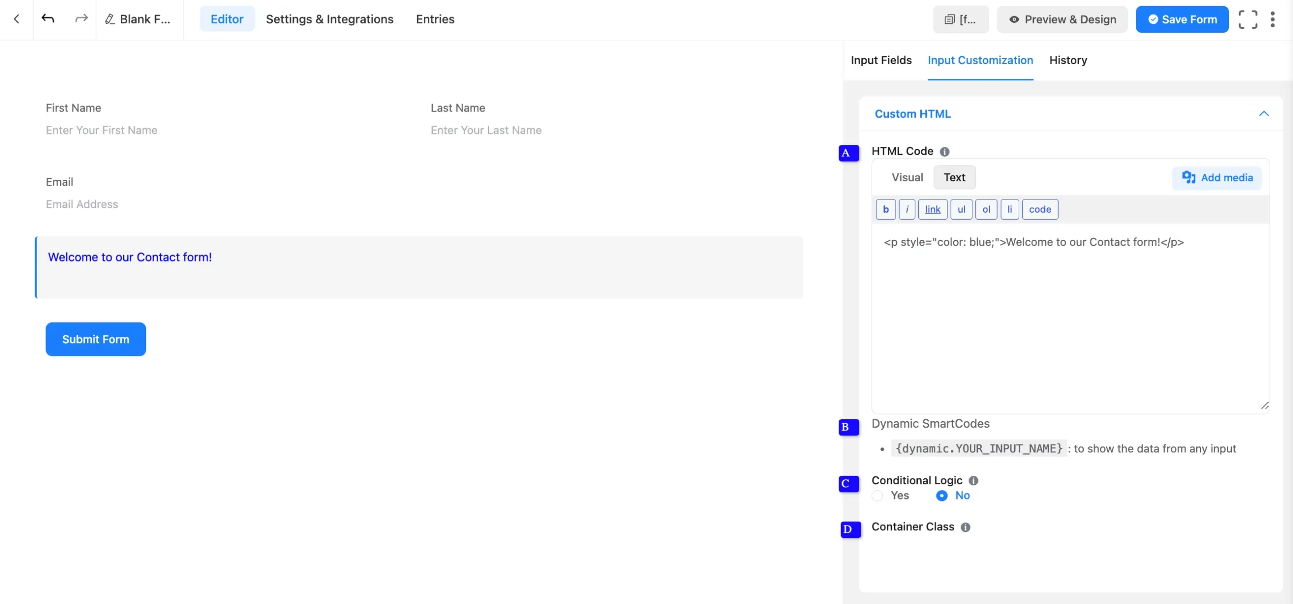Customization Fluent Forms