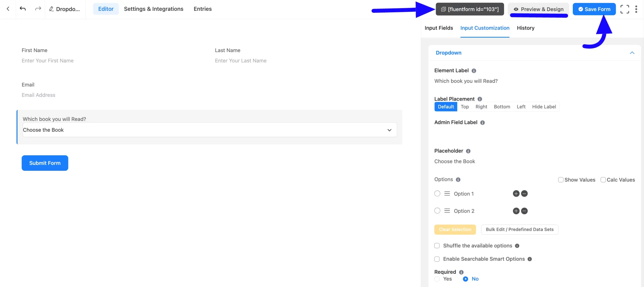 Save and embed the form