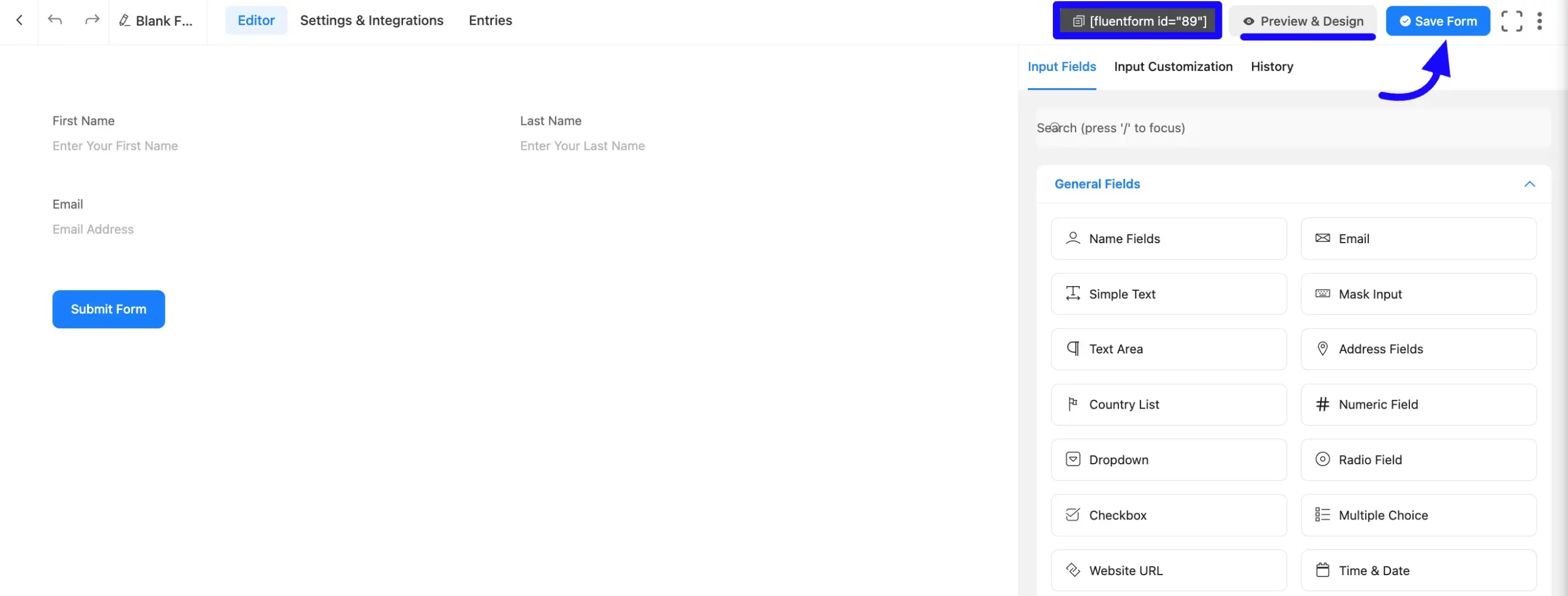 Save Email Address Input Field
