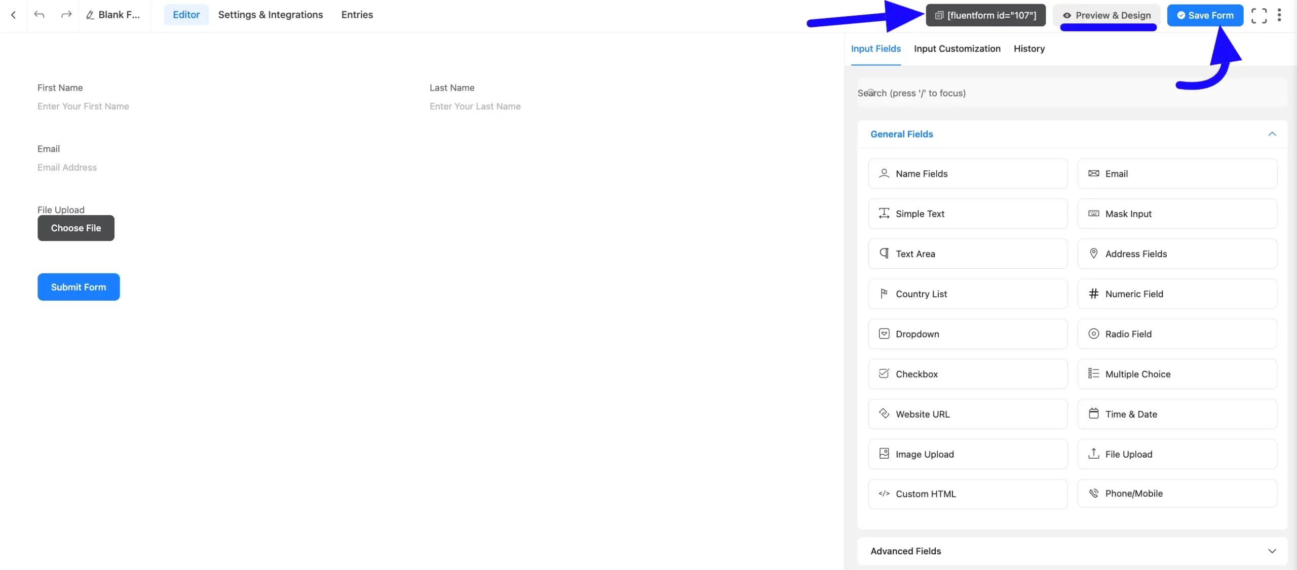 Save File Upload Input Field