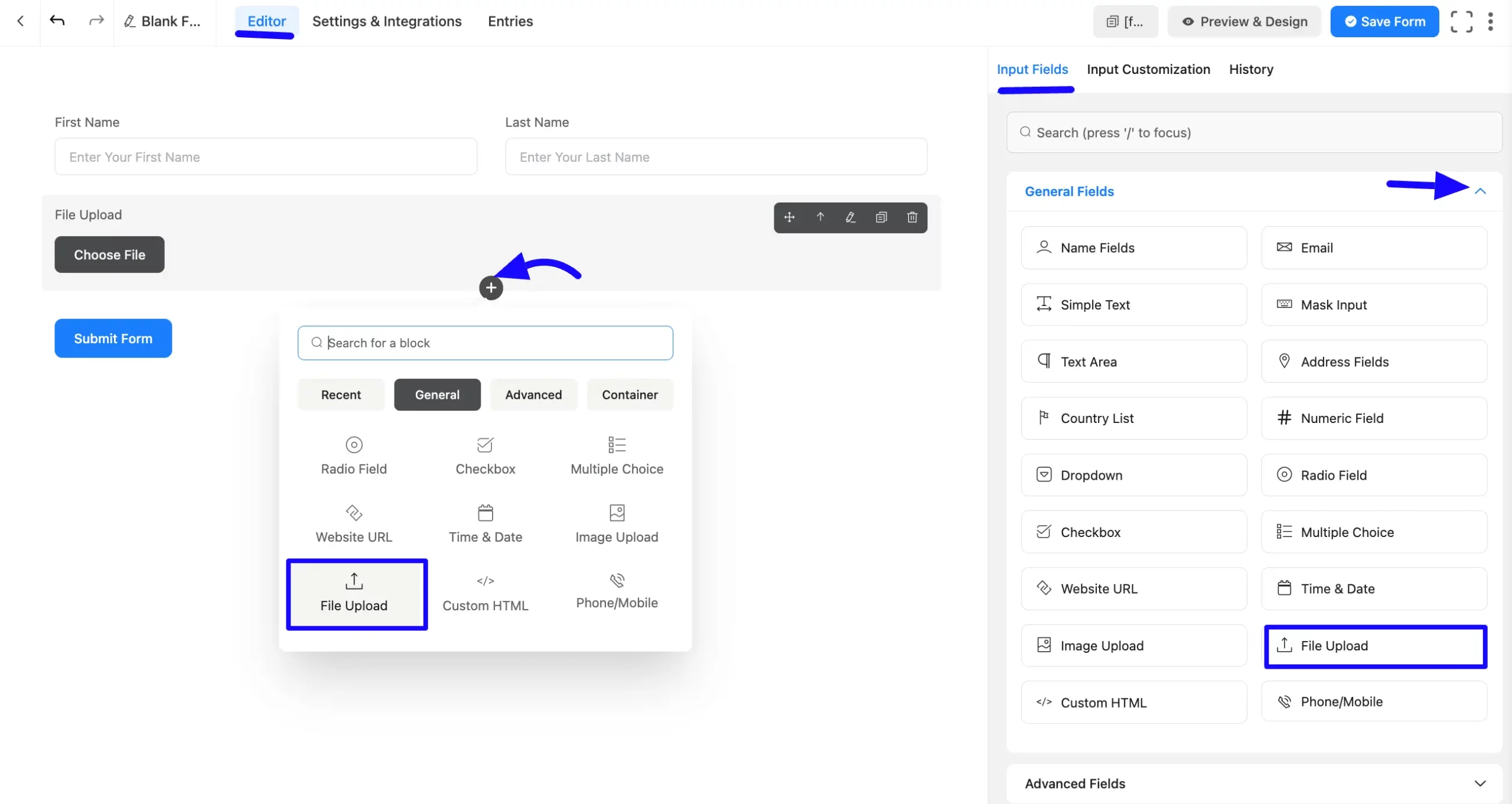 File Upload Input Field step