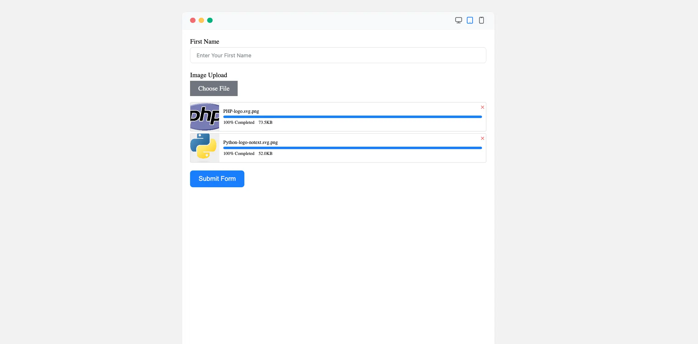 Image Upload field frontend preview