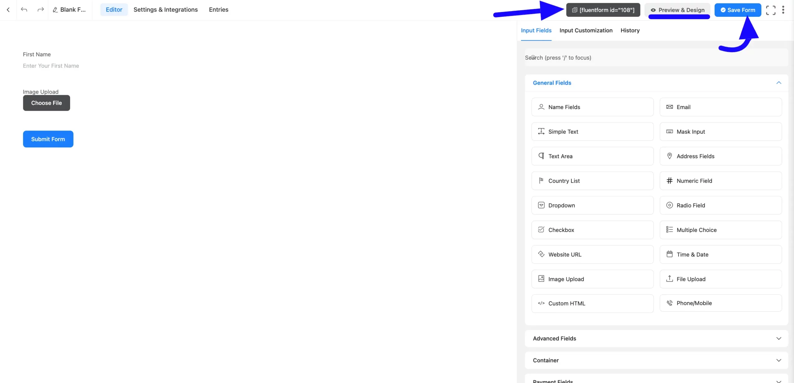 Save and embed the form