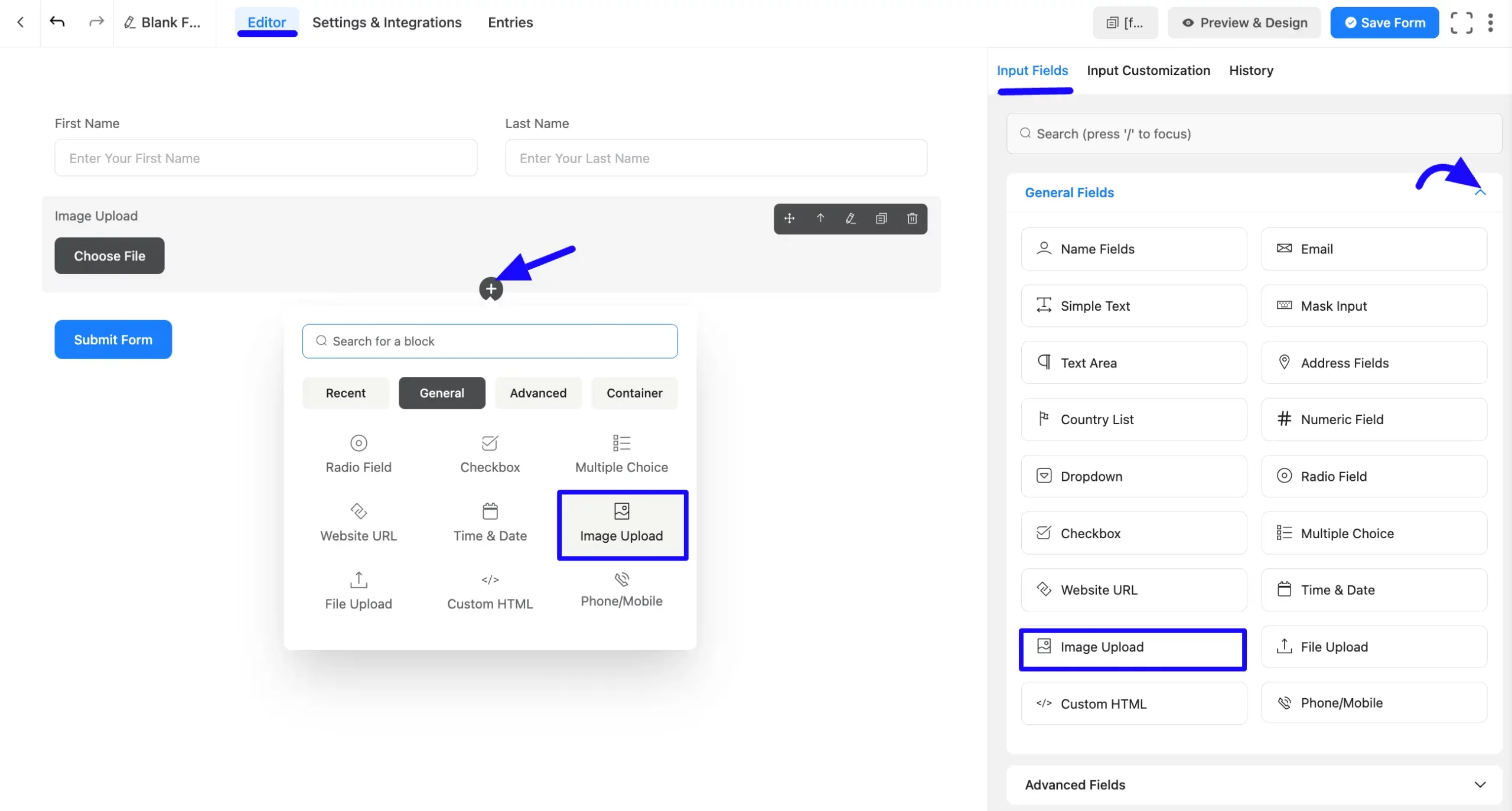 Add Image Upload field to the form