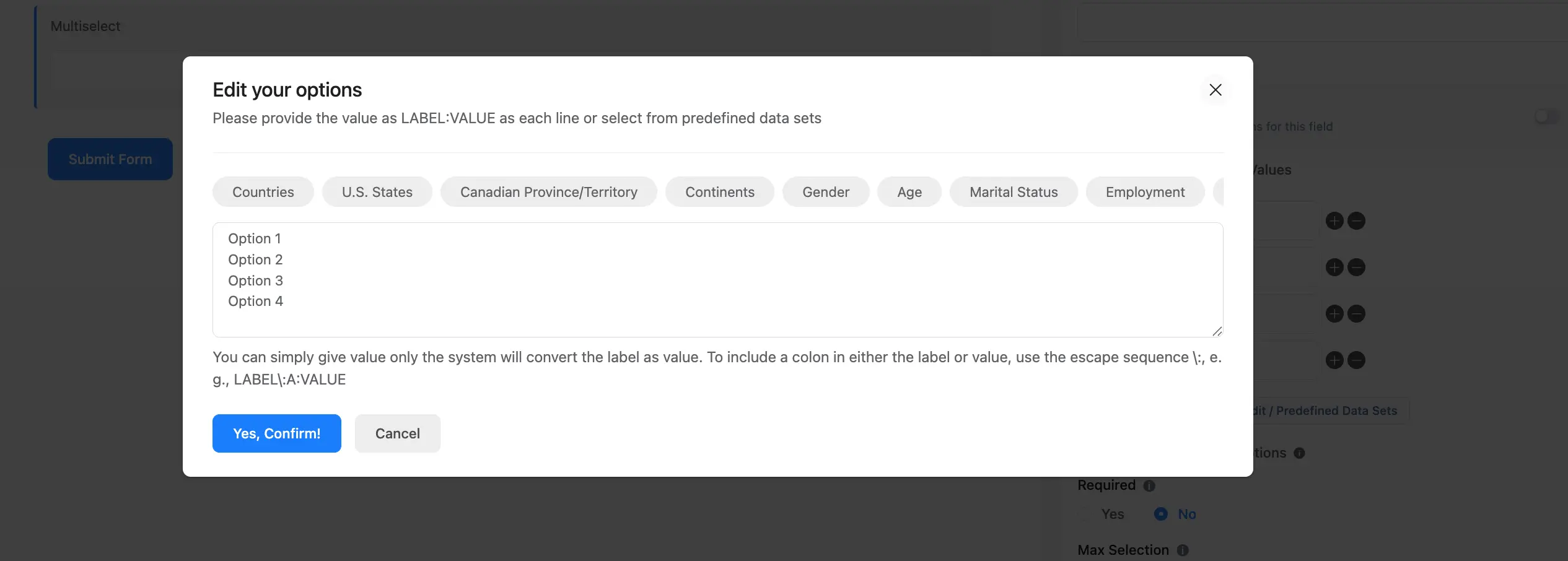 Bulk Edit Predefined Data Sets
