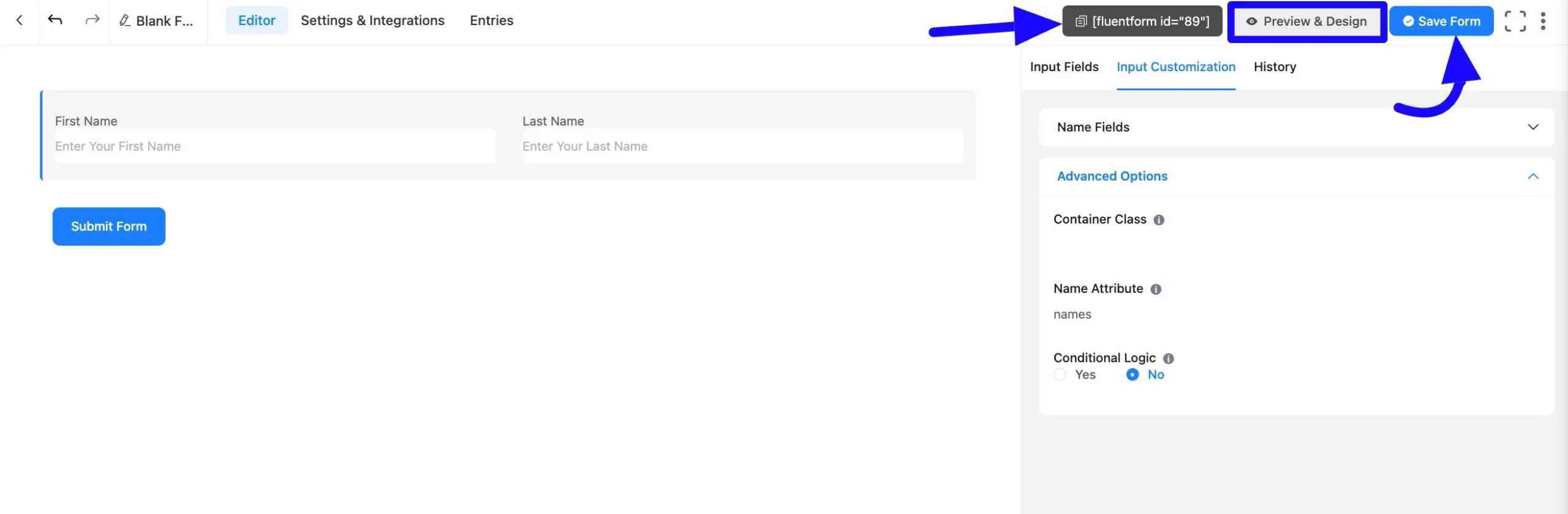 Save Name Input Field