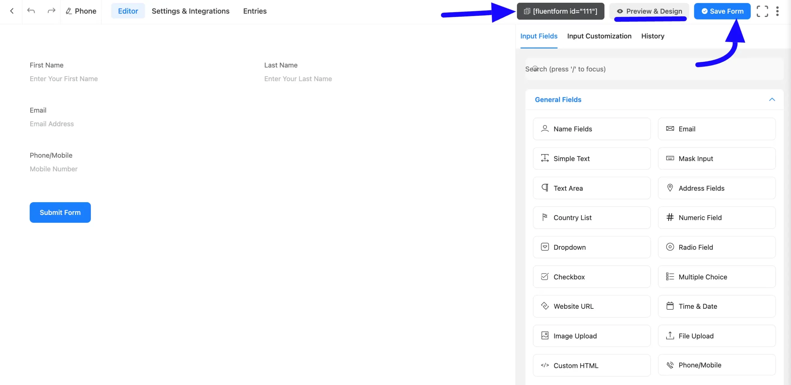 Save Phone/Mobile Input Field