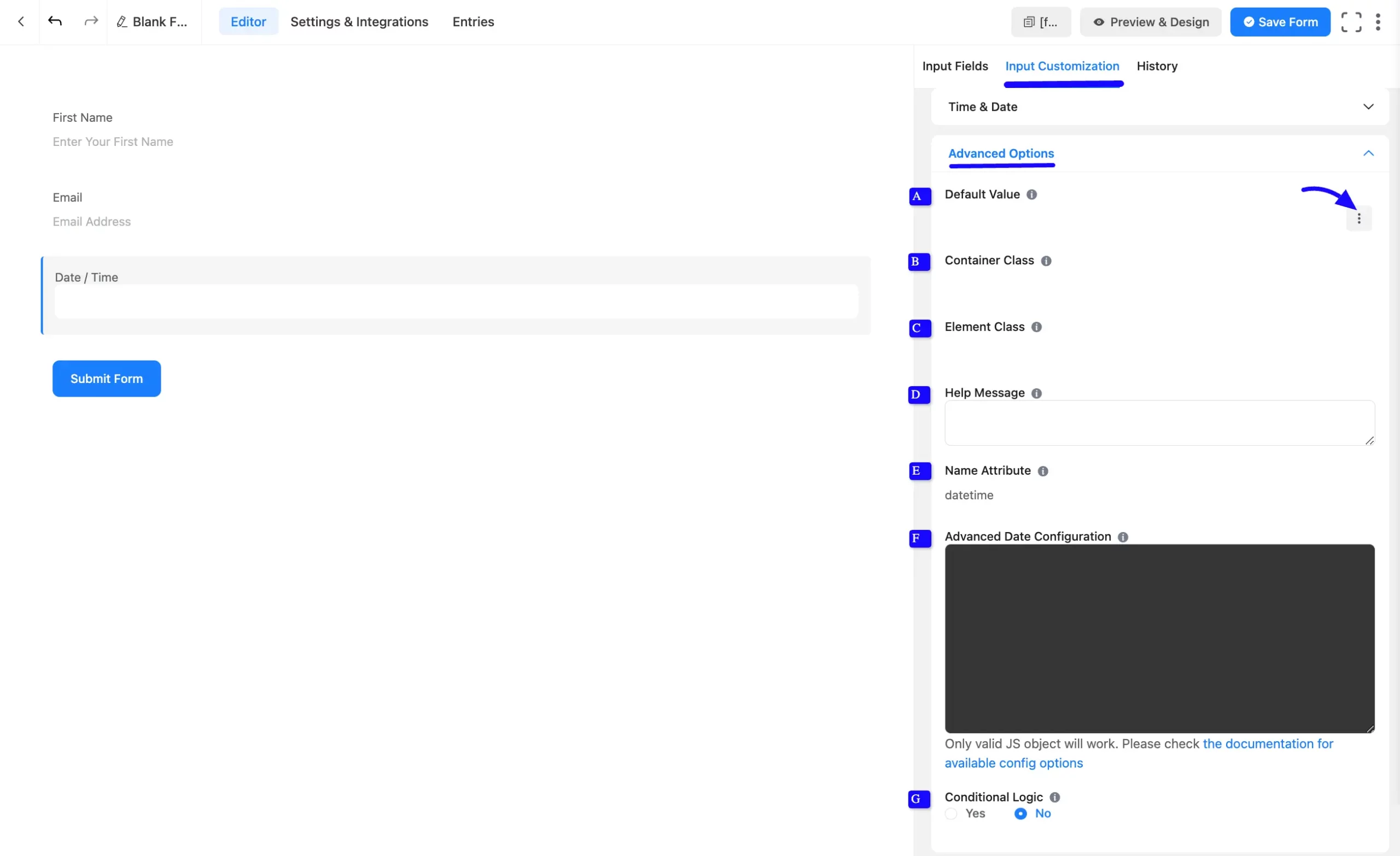 Advanced Options Fluent Forms