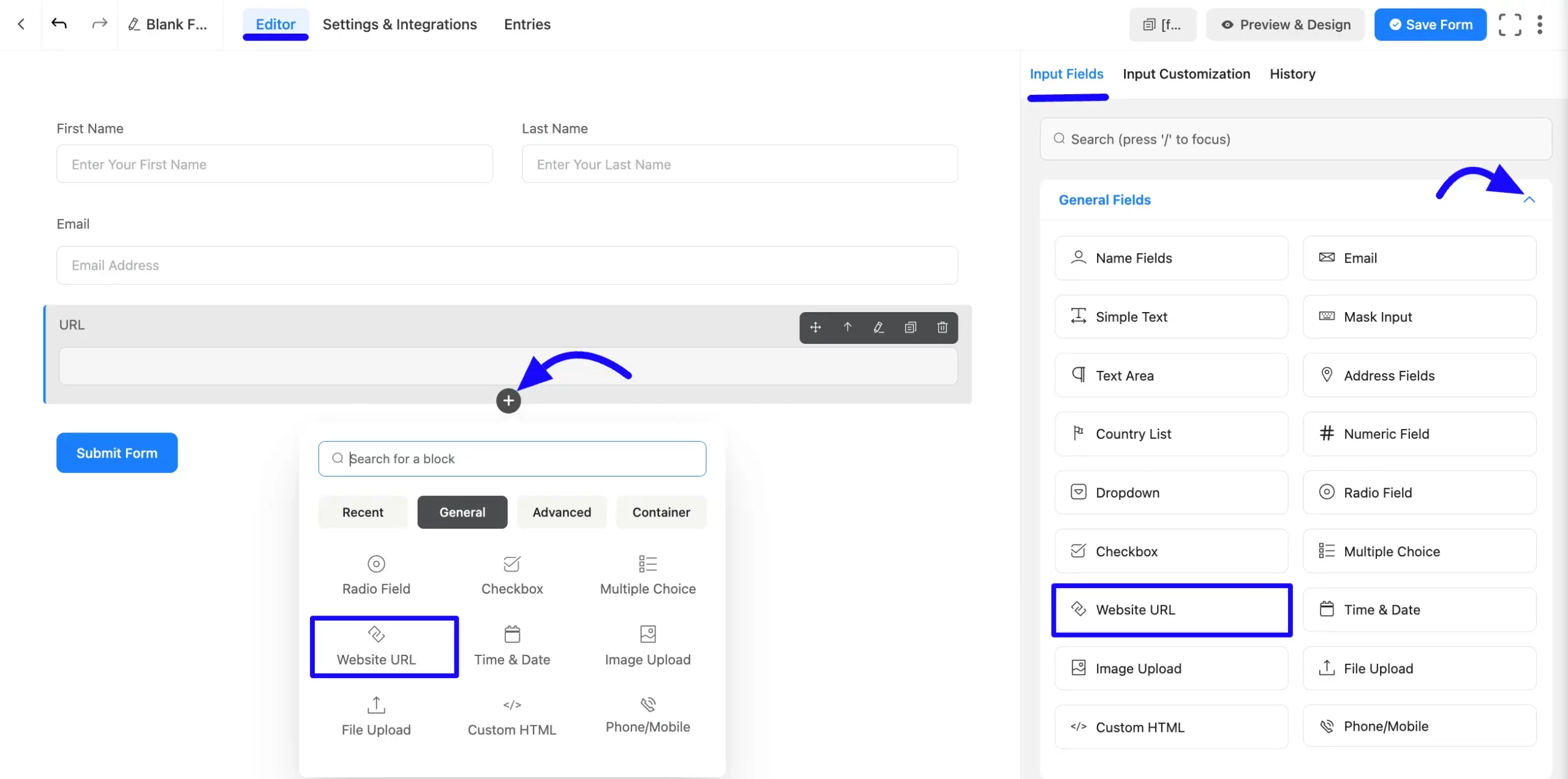 Edit Website URL Input Field