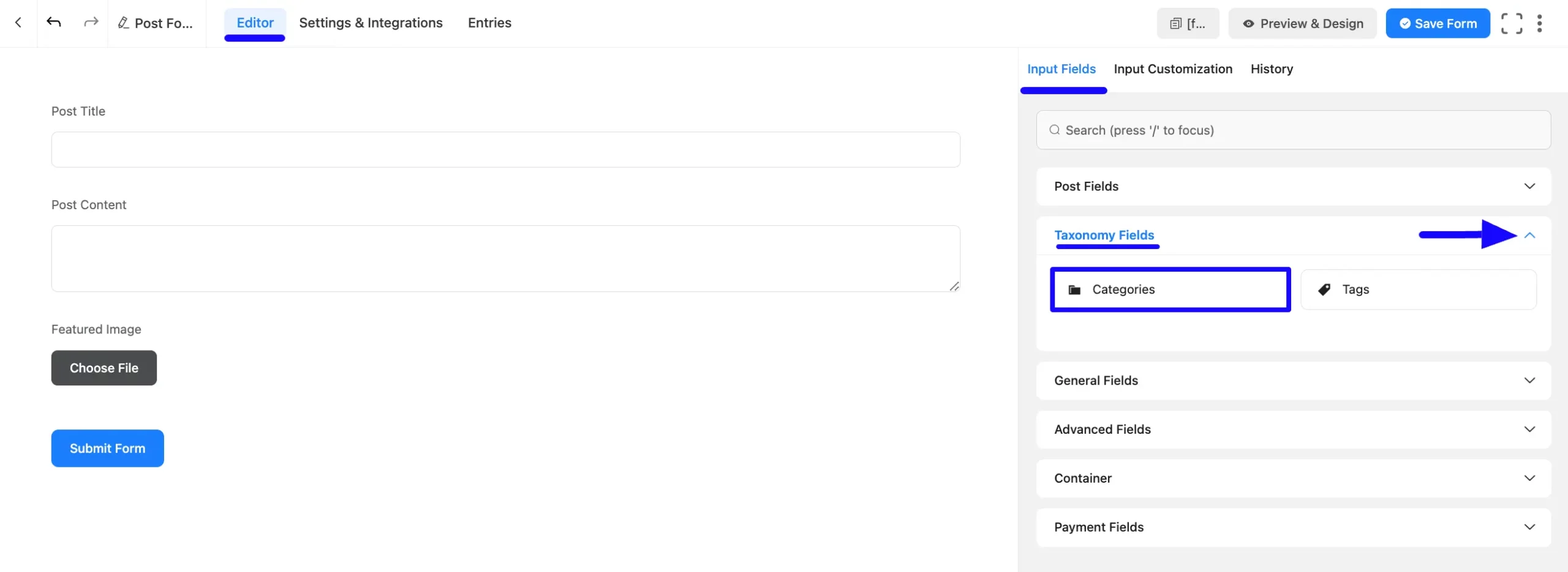 Add Categories Field