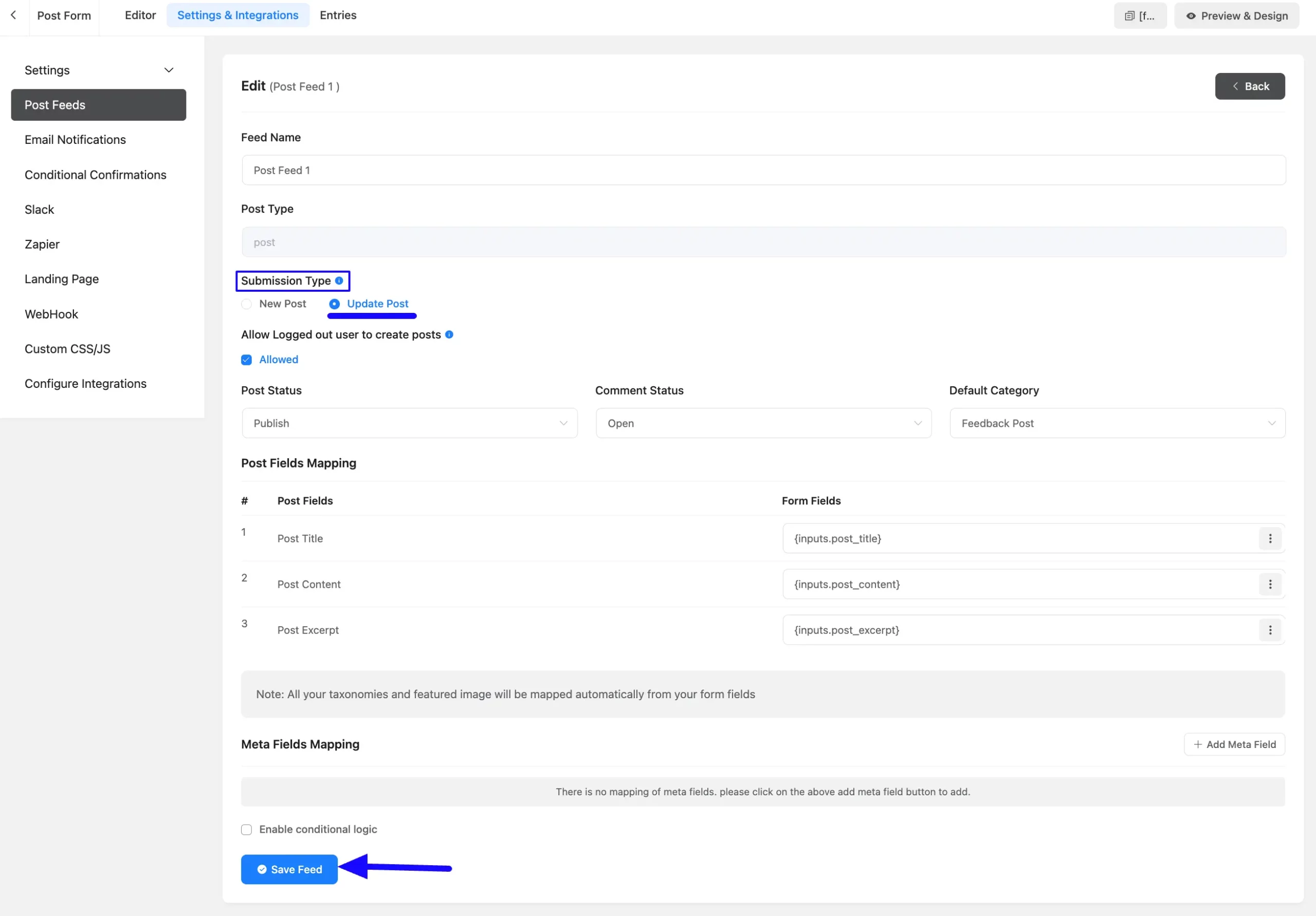 Update Post Option