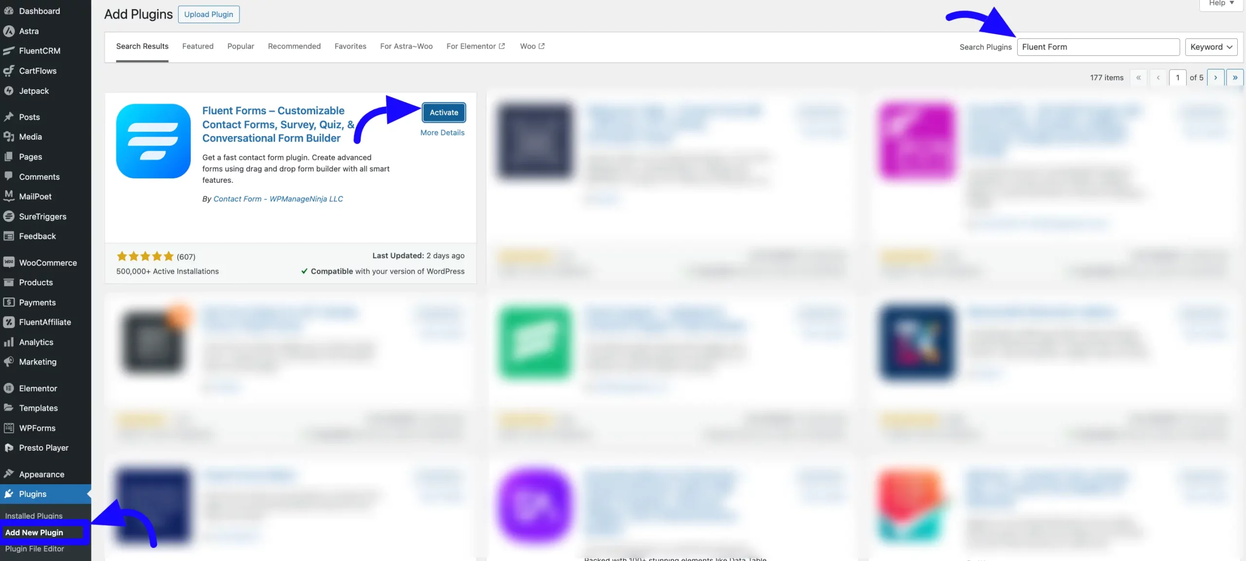 Installing Fluent Forms from WordPress