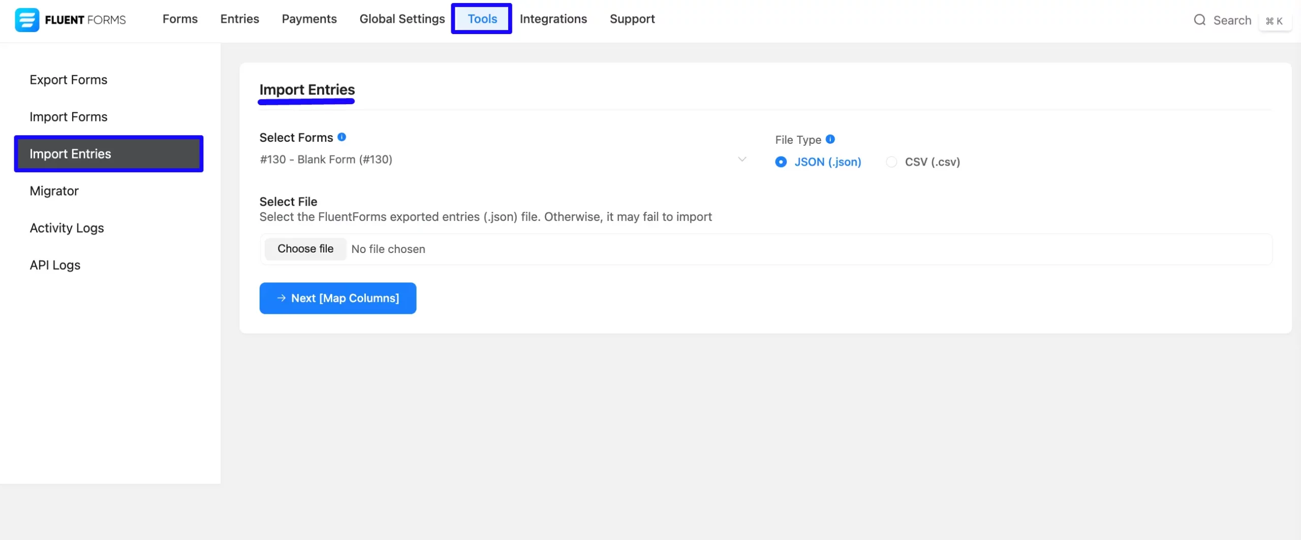 Access Import Entries