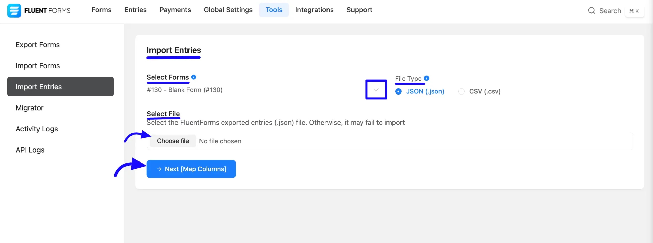 Select Importing Entries