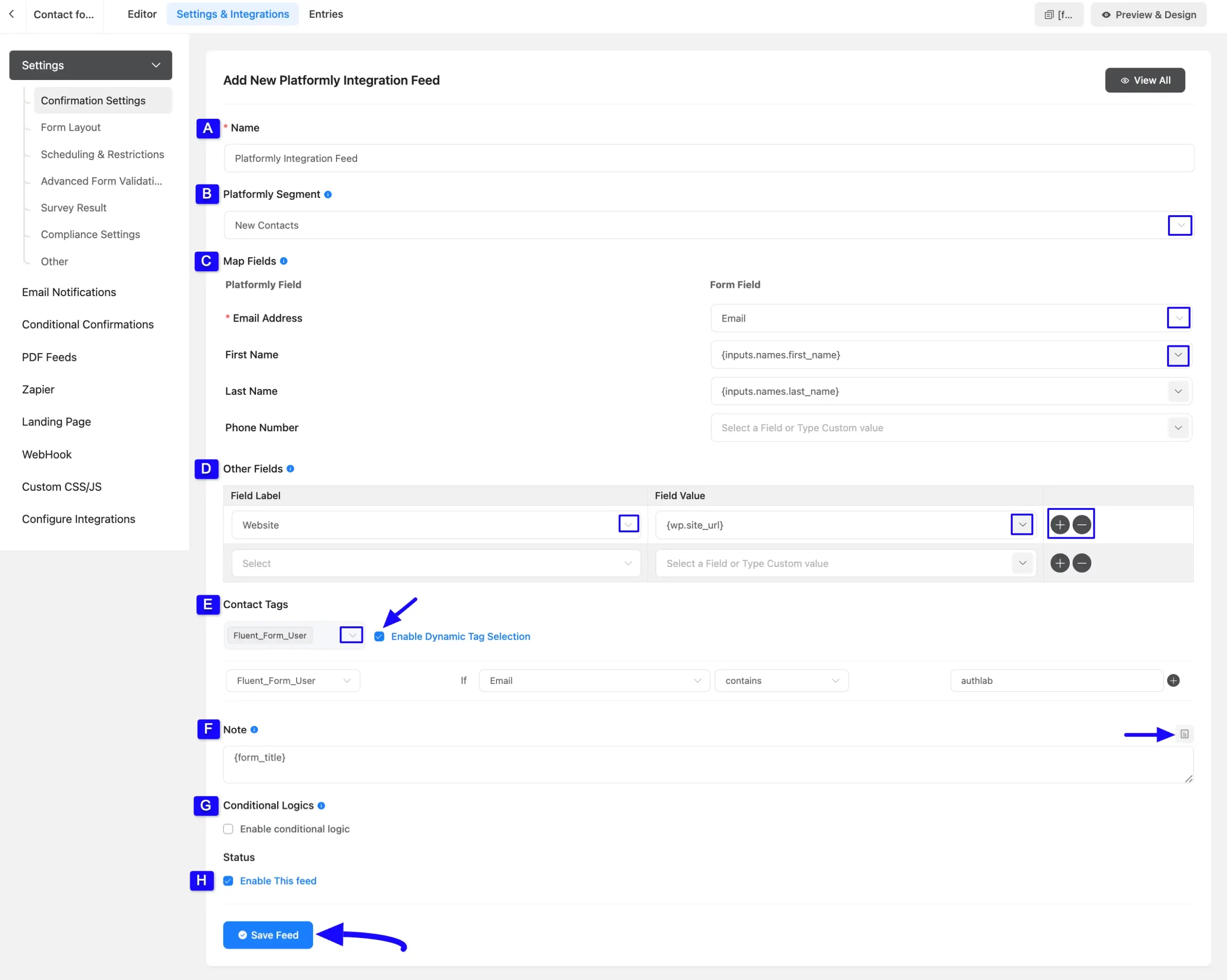 Save Feed Button Integrate Platformly