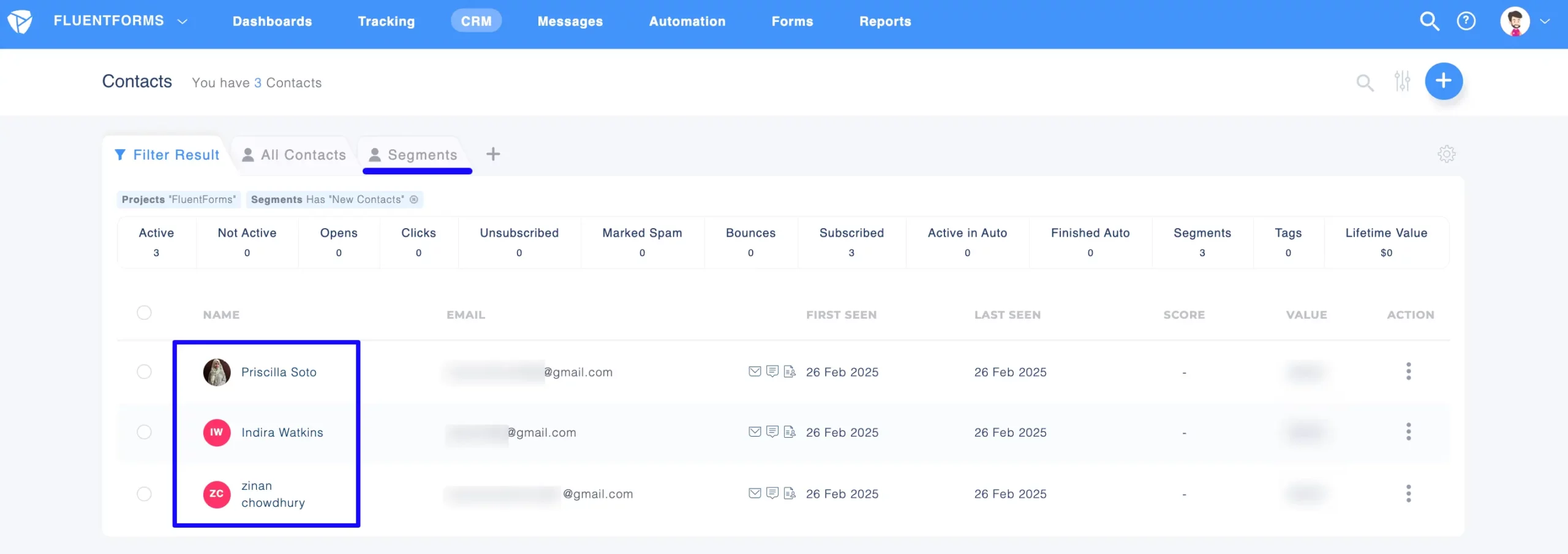 Contacts Preview Fluent Forms