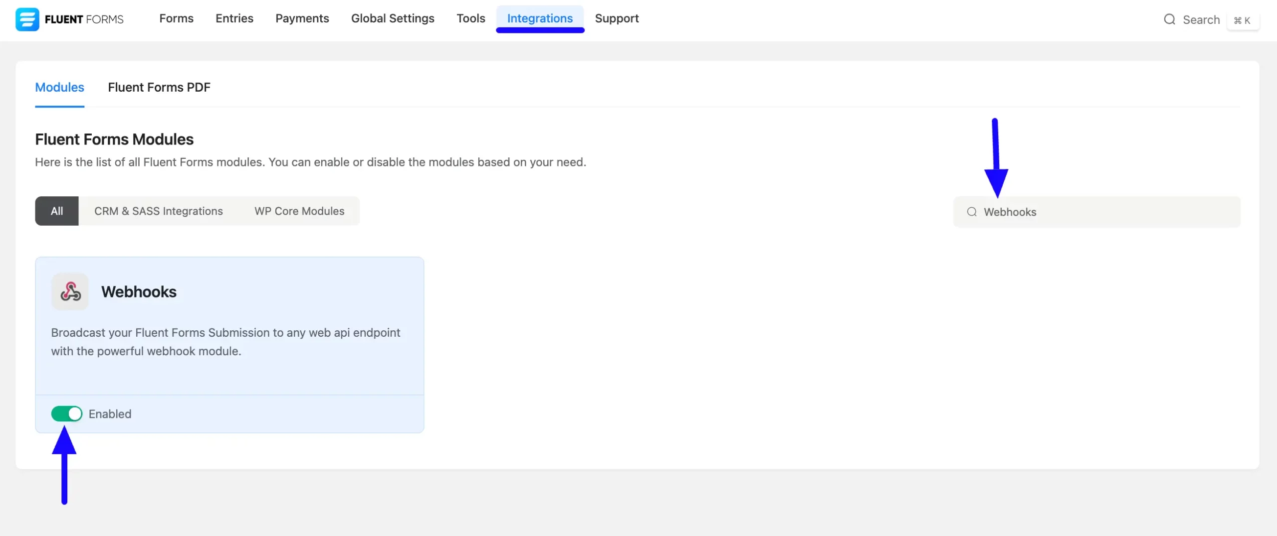 Enabled Webhooks Option