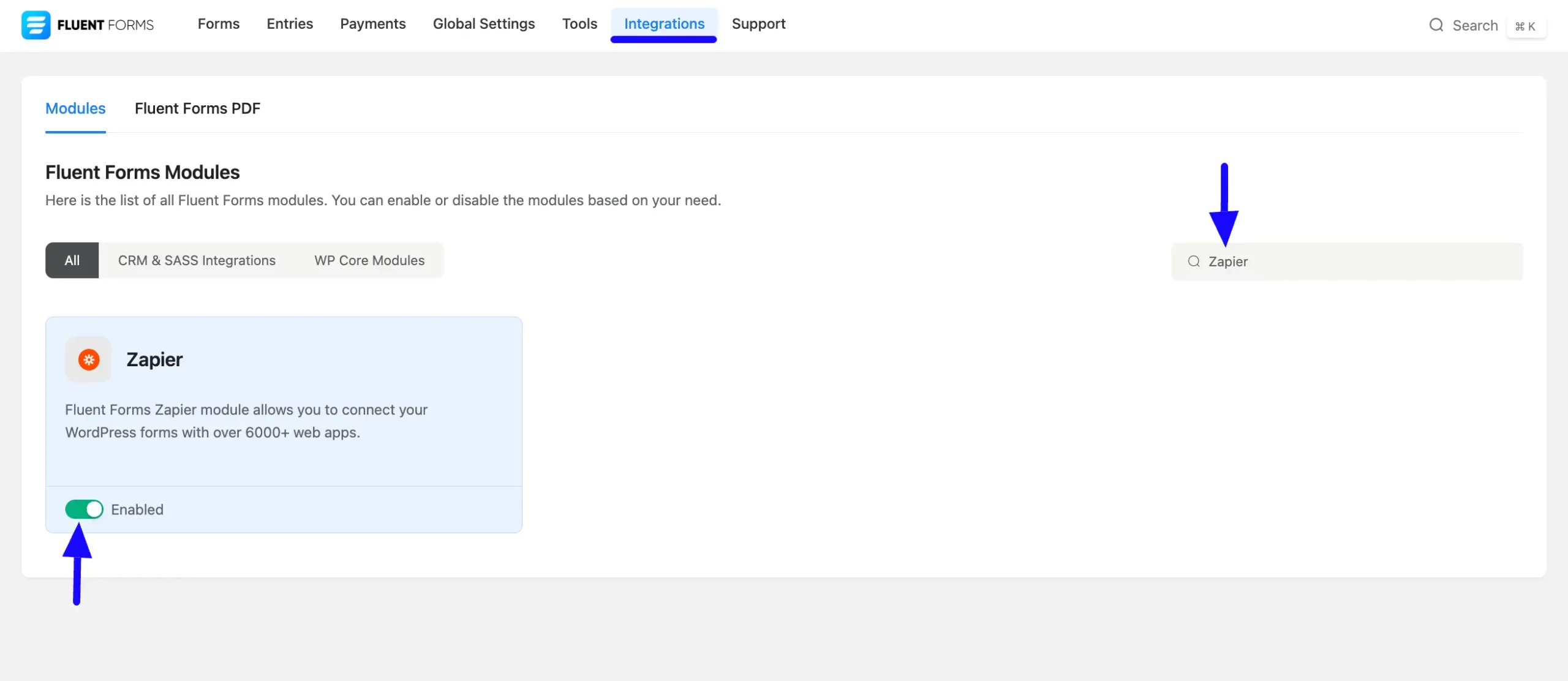 Enabled Zapier Module