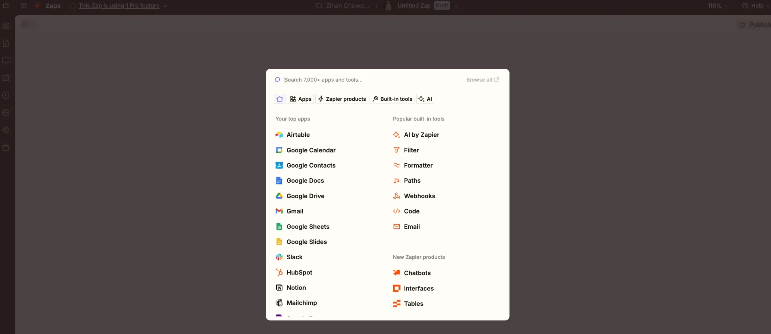 Select Action Integrate Zapier