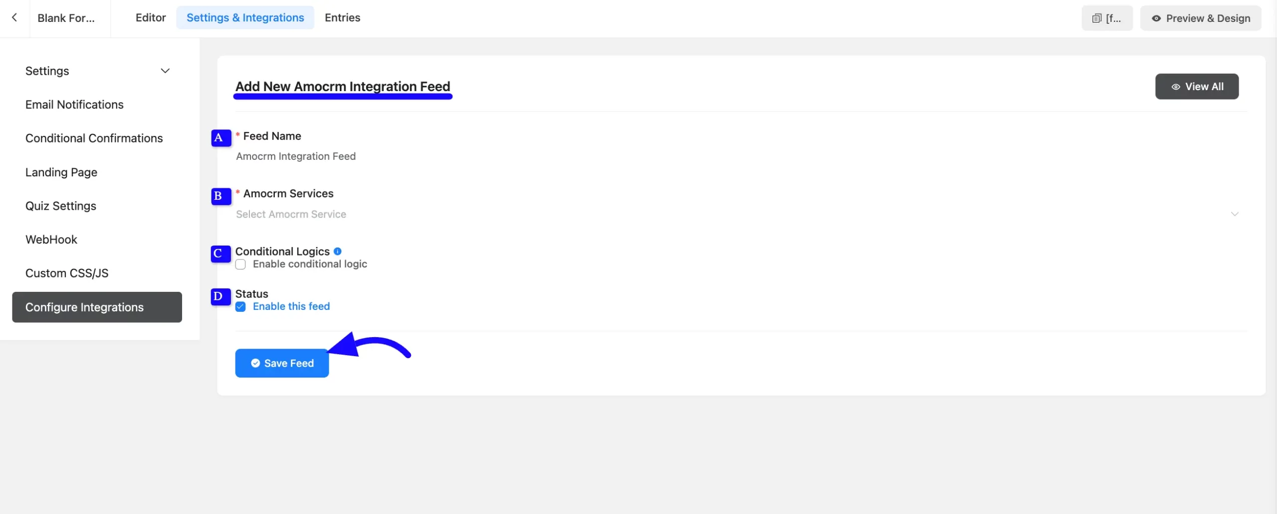 Add amoCRM Integration Feed