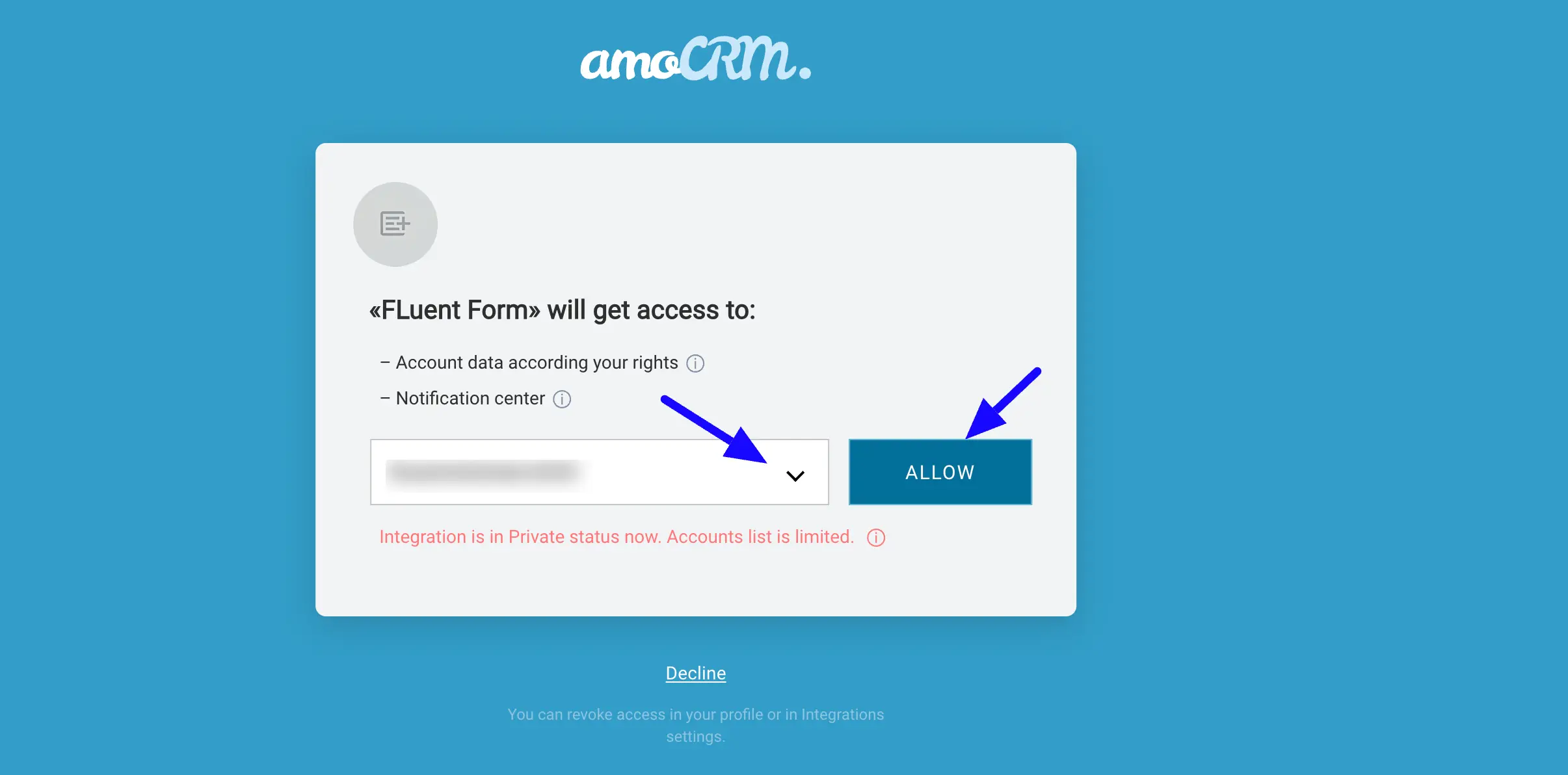 amoCRM Account Select