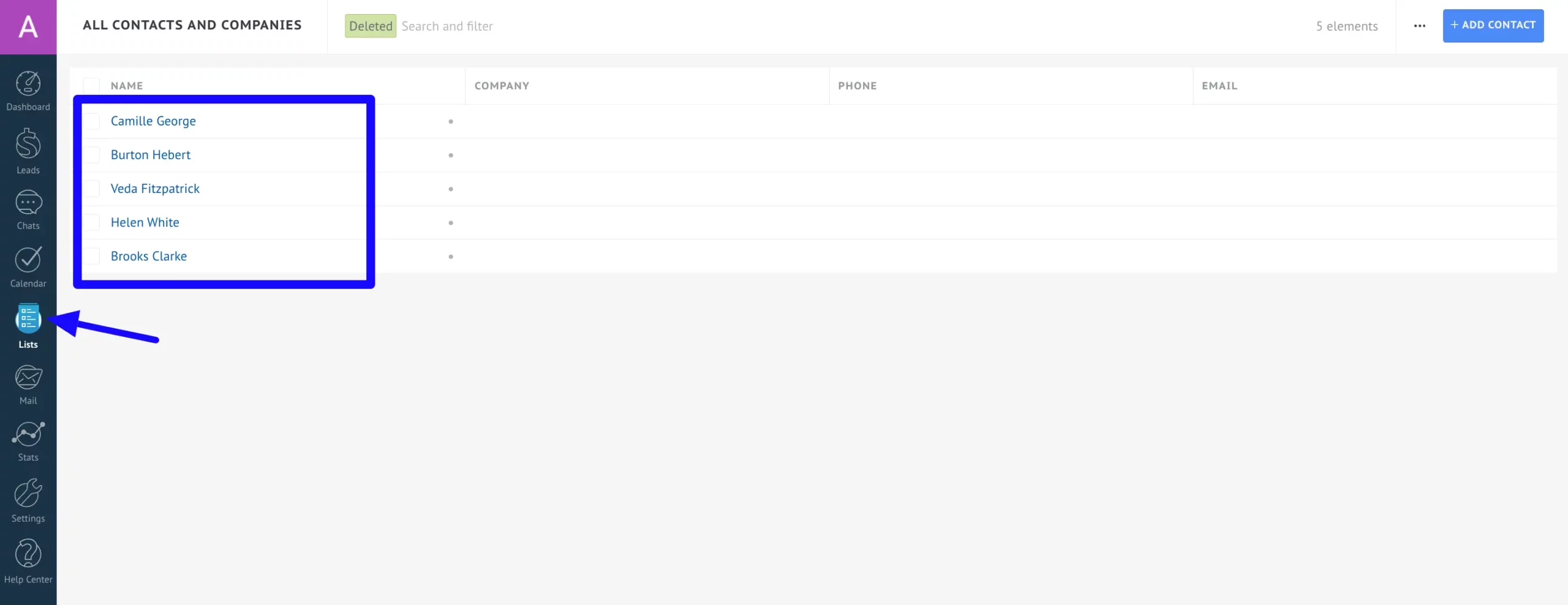 Contact List amoCRM