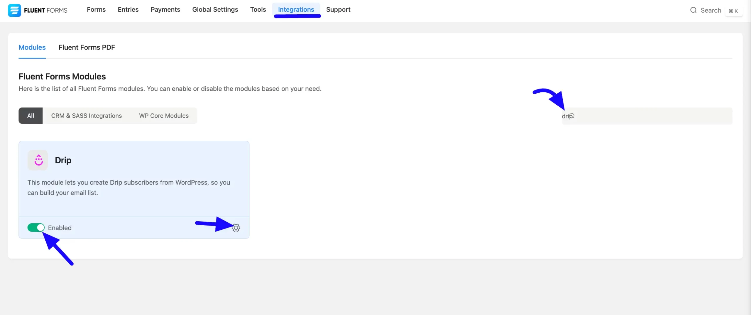 Enable Drip Integration