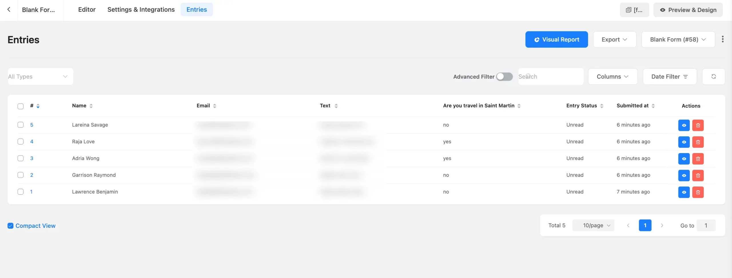 Entries Fluent Forms