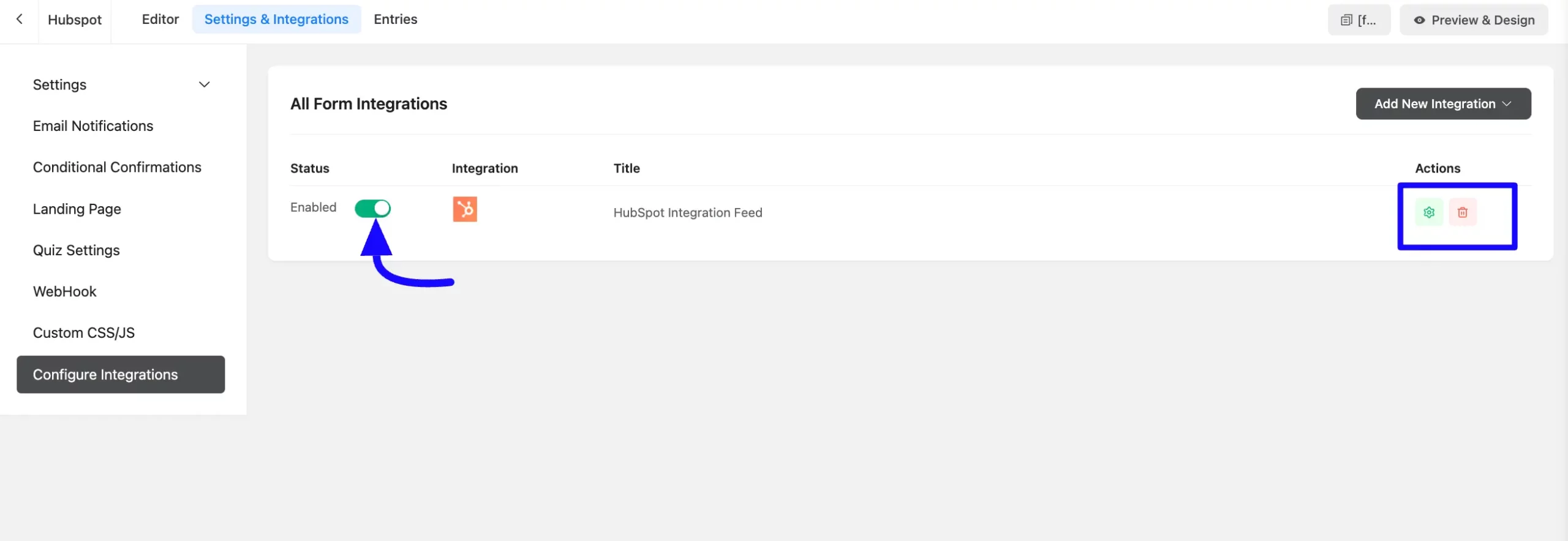 Saved HubSpot integration feed